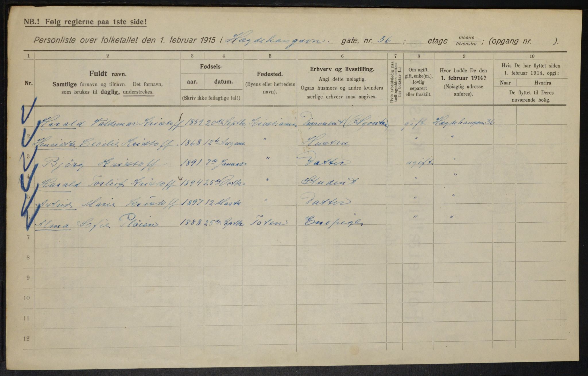 OBA, Kommunal folketelling 1.2.1915 for Kristiania, 1915, s. 36188