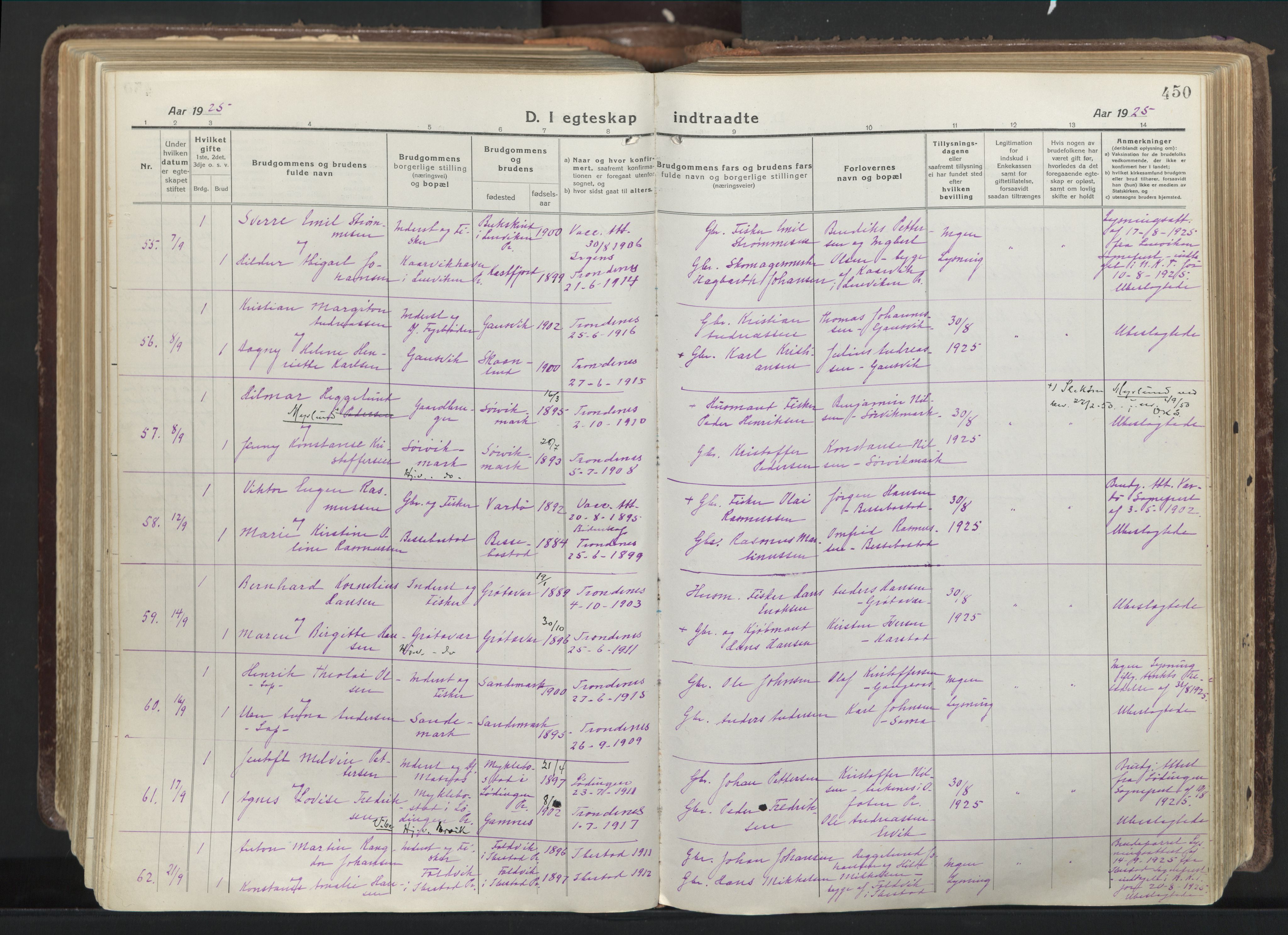 Trondenes sokneprestkontor, SATØ/S-1319/H/Ha/L0019kirke: Ministerialbok nr. 19, 1919-1928, s. 450