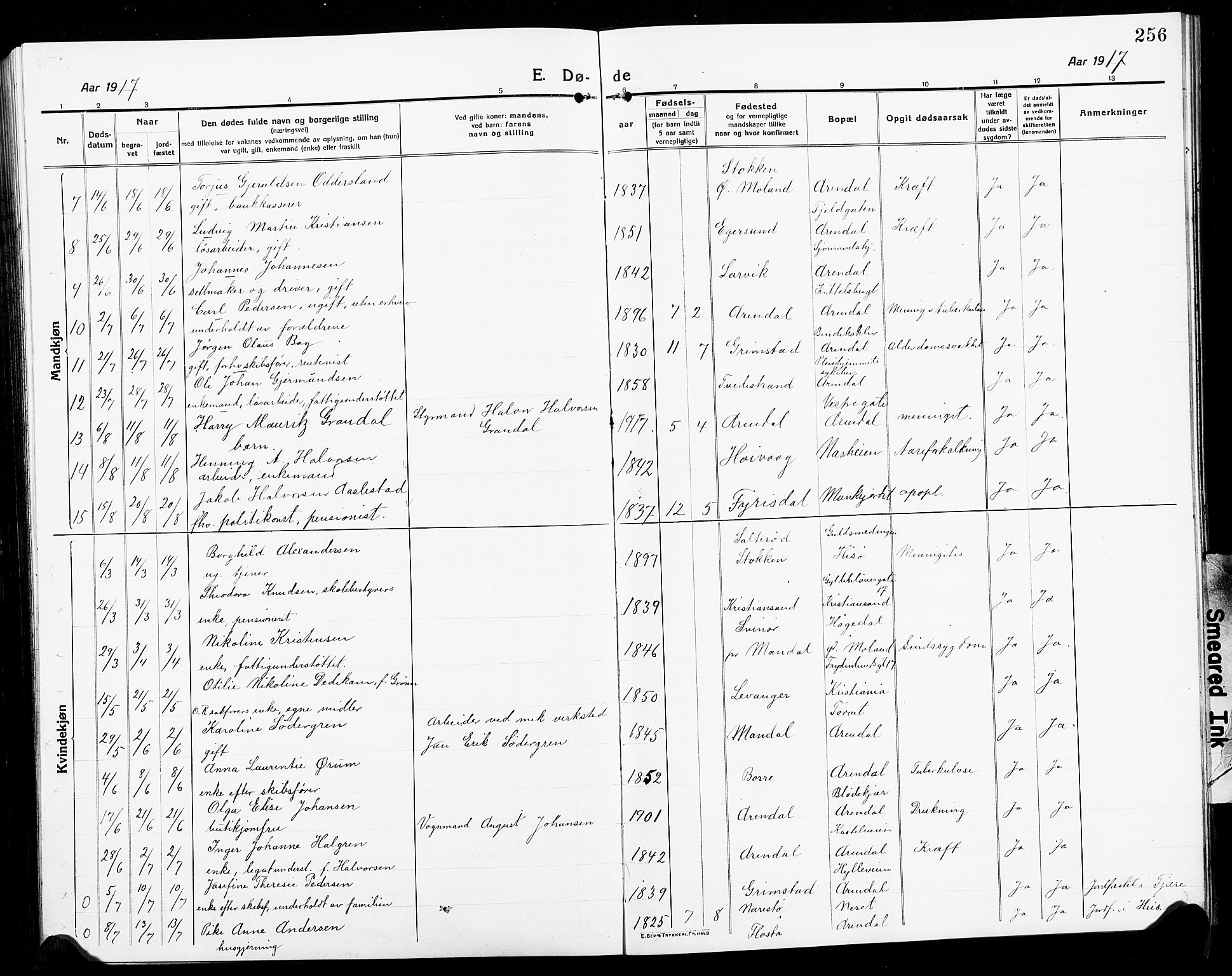 Arendal sokneprestkontor, Trefoldighet, AV/SAK-1111-0040/F/Fb/L0007: Klokkerbok nr. B 7, 1916-1927, s. 256