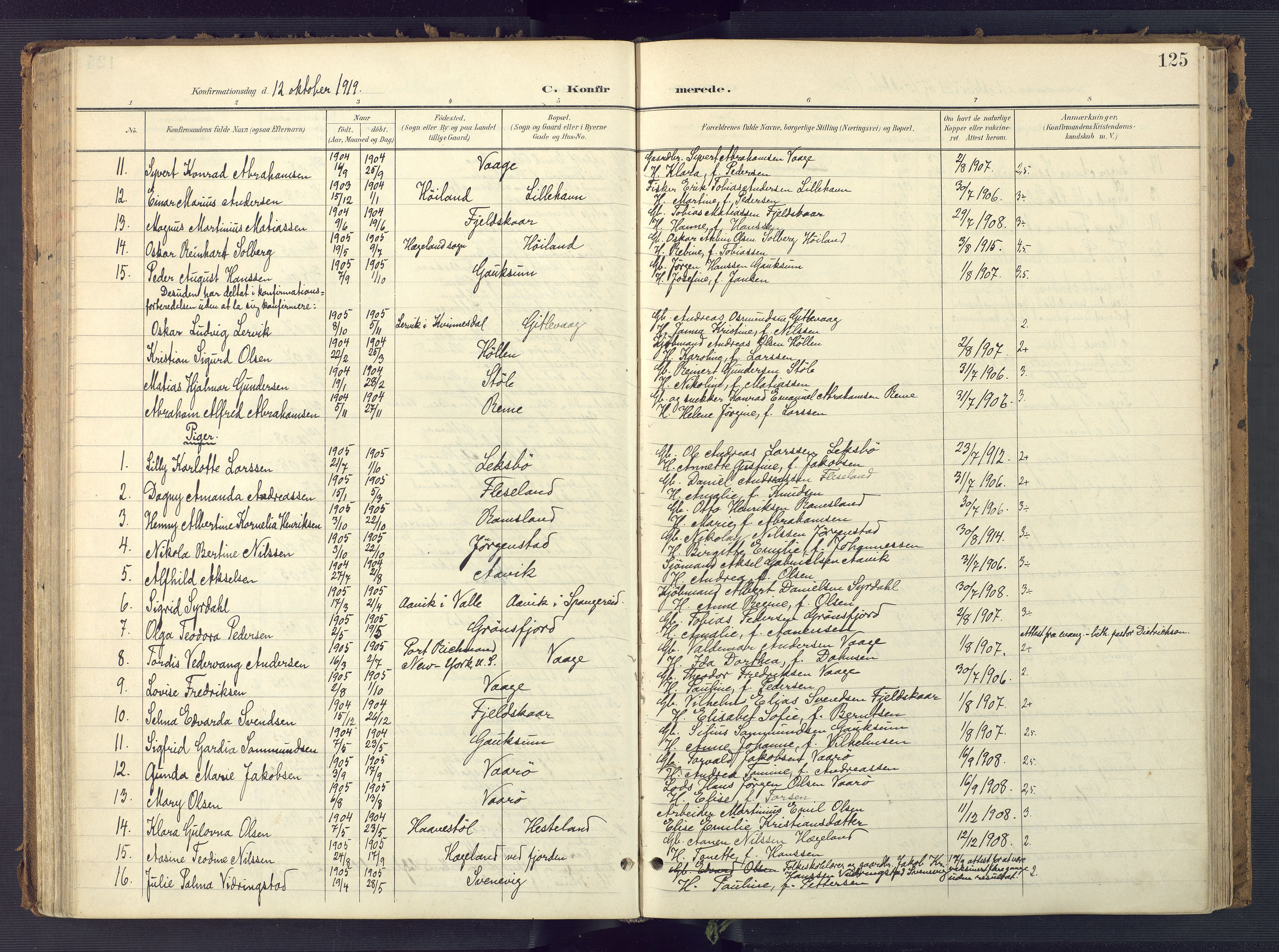 Sør-Audnedal sokneprestkontor, AV/SAK-1111-0039/F/Fa/Faa/L0005: Ministerialbok nr. A 5, 1900-1923, s. 125