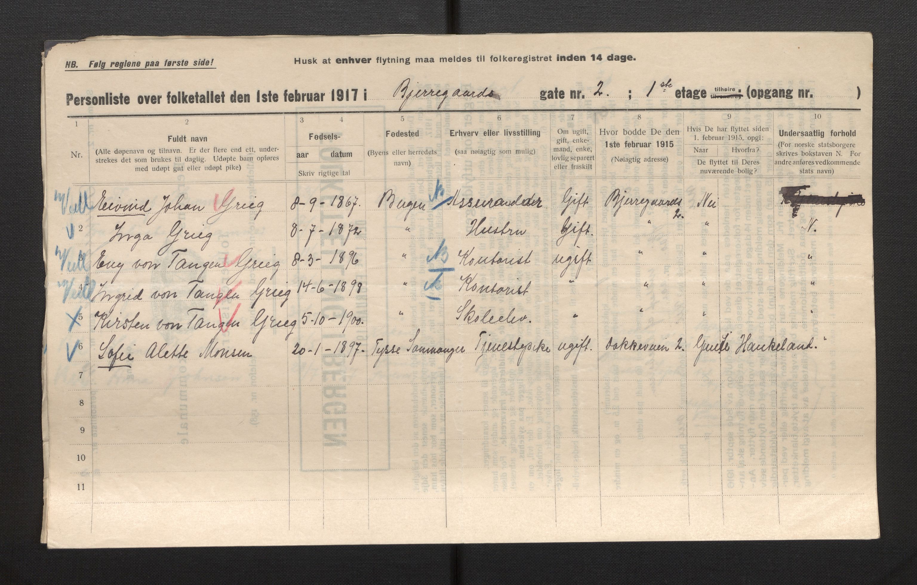 SAB, Kommunal folketelling 1917 for Bergen kjøpstad, 1917, s. 2673