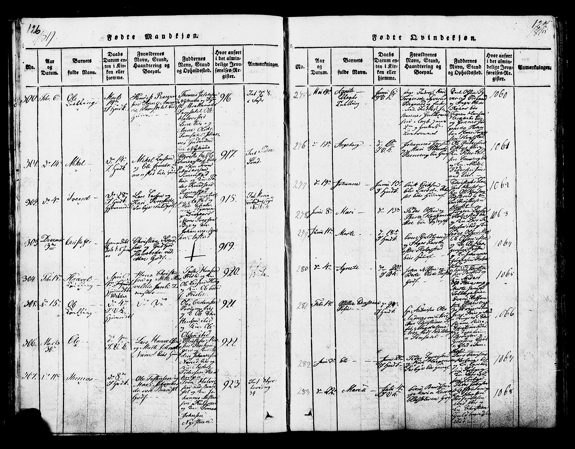 Ringsaker prestekontor, AV/SAH-PREST-014/K/Ka/L0005: Ministerialbok nr. 5, 1814-1826, s. 126-127