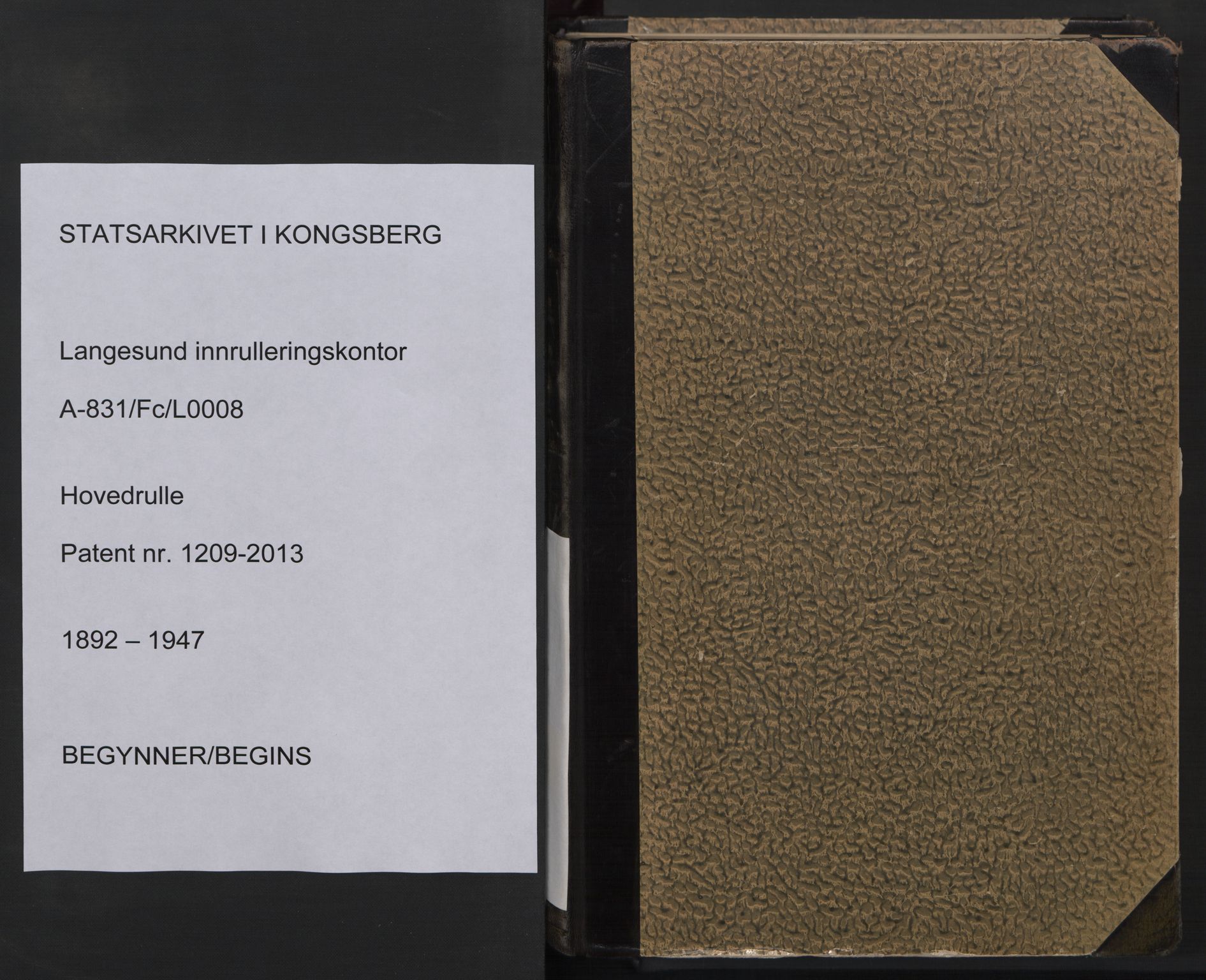 Langesund innrulleringskontor, SAKO/A-831/F/Fc/L0008: Hovedrulle, 1892-1947