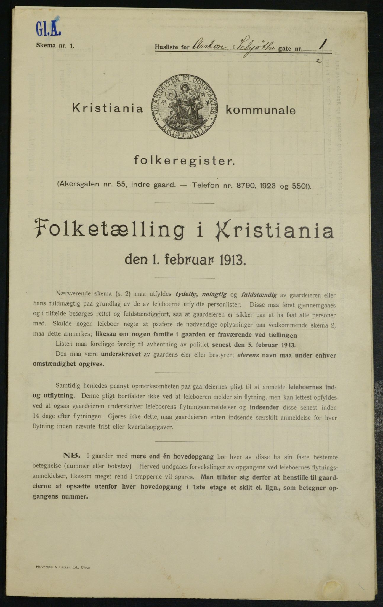 OBA, Kommunal folketelling 1.2.1913 for Kristiania, 1913, s. 1250