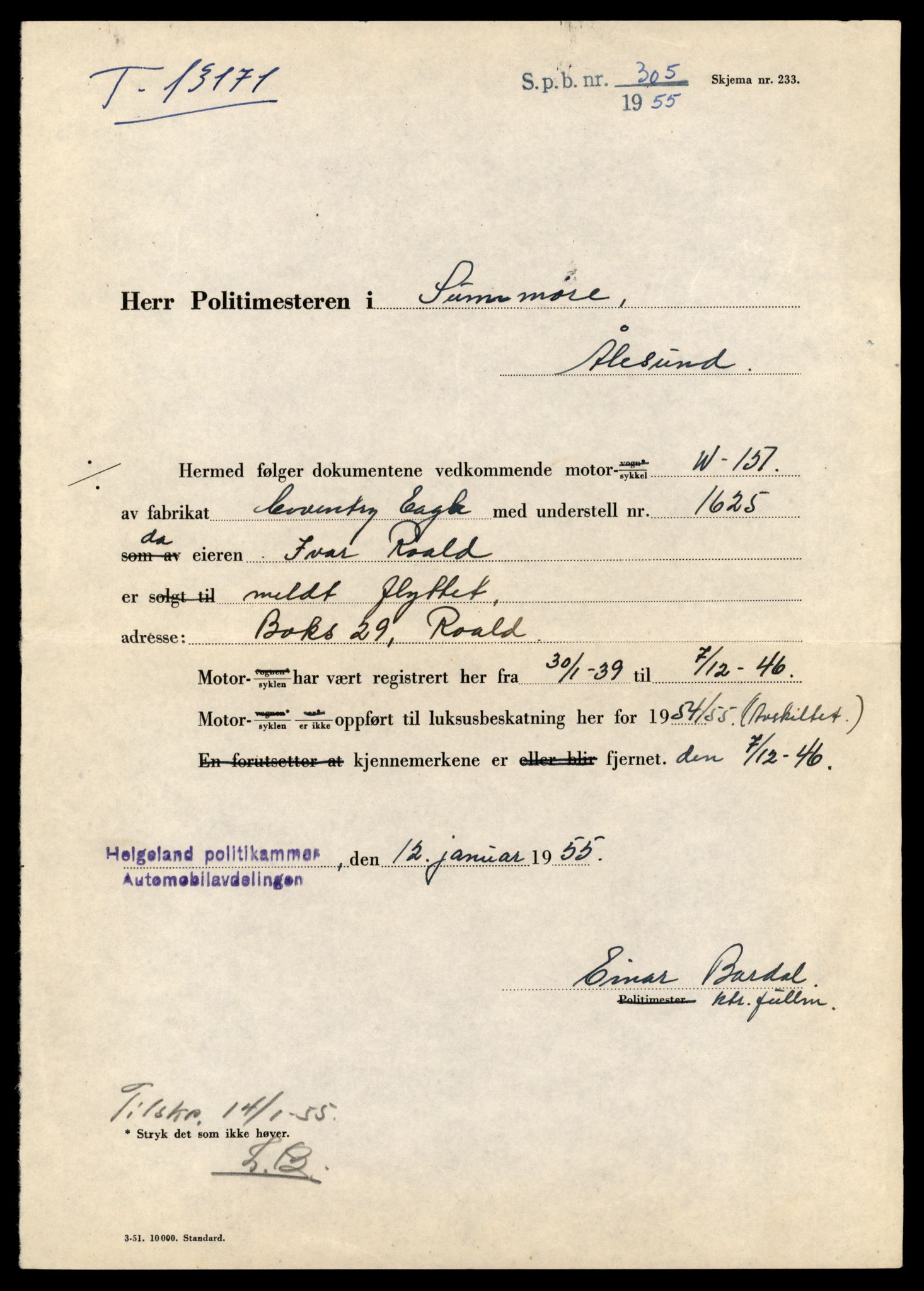 Møre og Romsdal vegkontor - Ålesund trafikkstasjon, AV/SAT-A-4099/F/Fe/L0037: Registreringskort for kjøretøy T 13031 - T 13179, 1927-1998, s. 2730