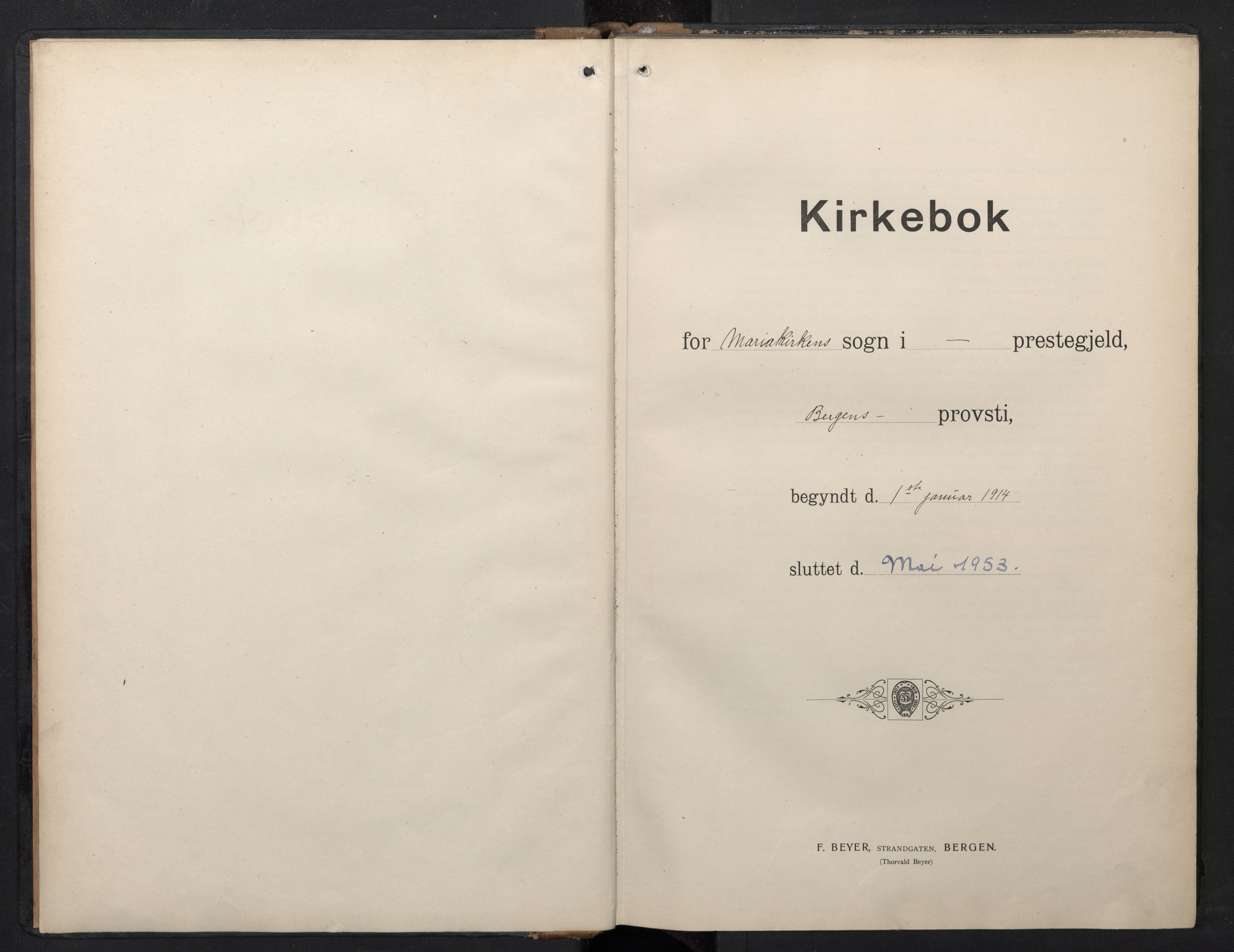 Mariakirken Sokneprestembete, AV/SAB-A-76901/H/Hab/L0013: Klokkerbok nr. A 13, 1914-1953