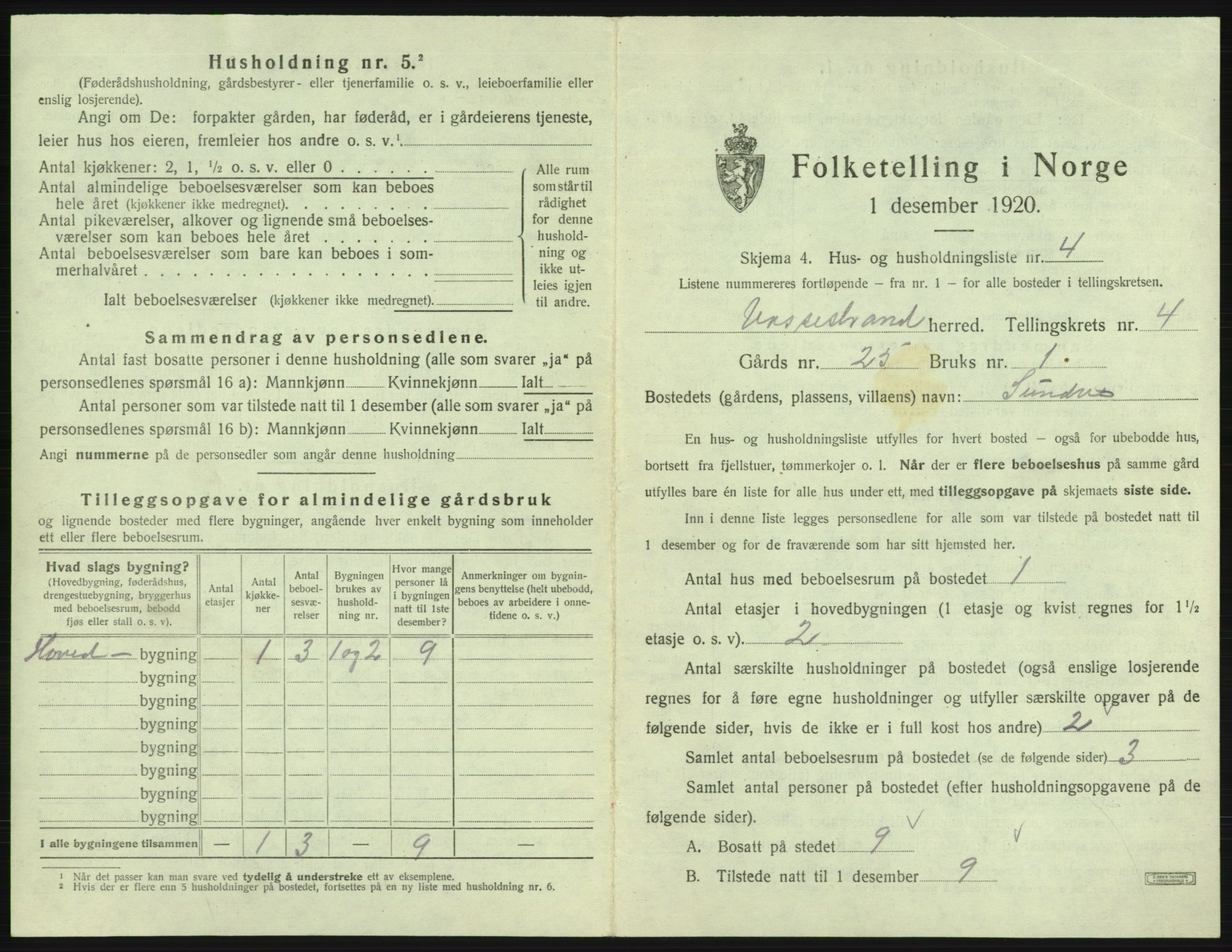 SAB, Folketelling 1920 for 1236 Vossestrand herred, 1920, s. 276
