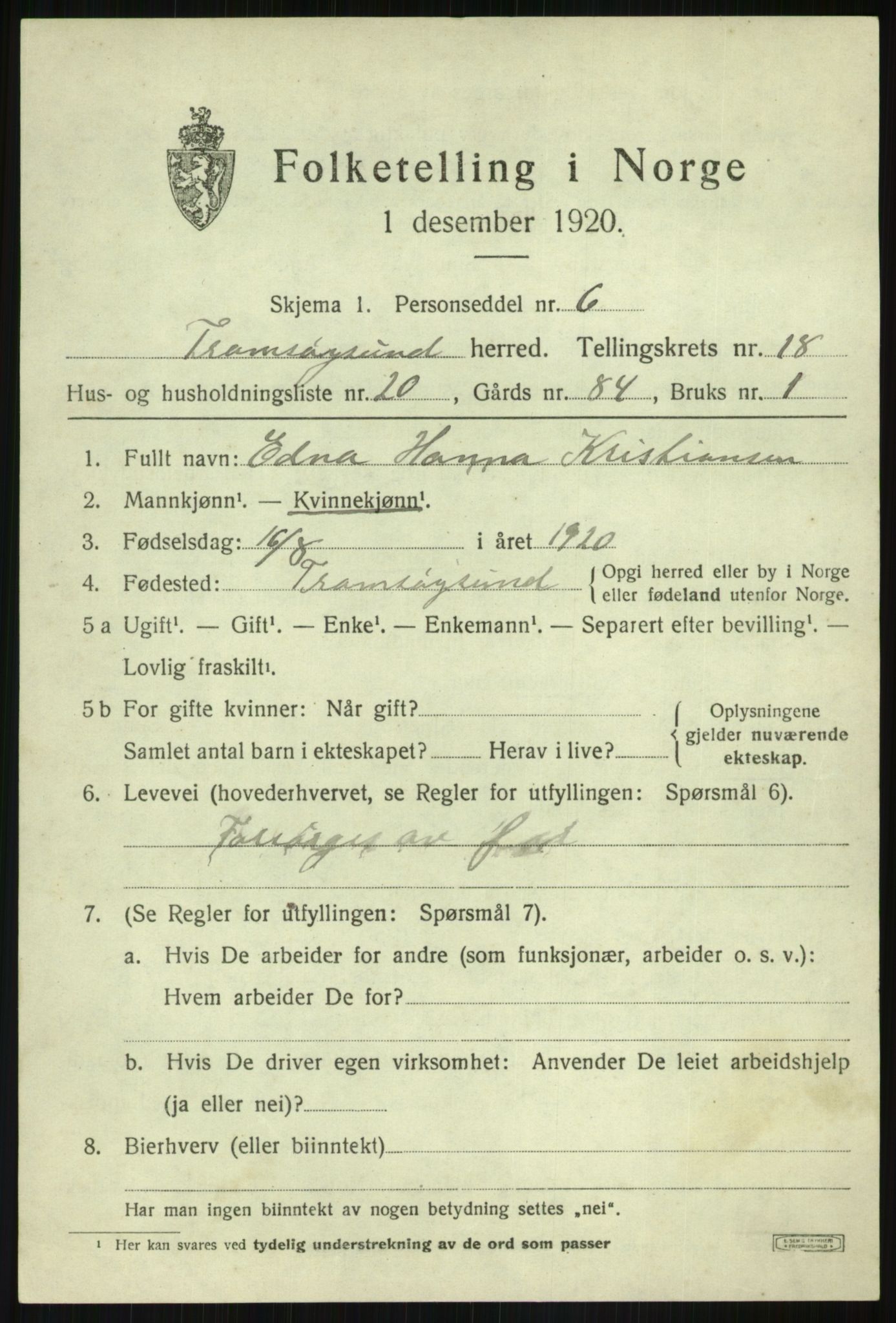 SATØ, Folketelling 1920 for 1934 Tromsøysund herred, 1920, s. 10192