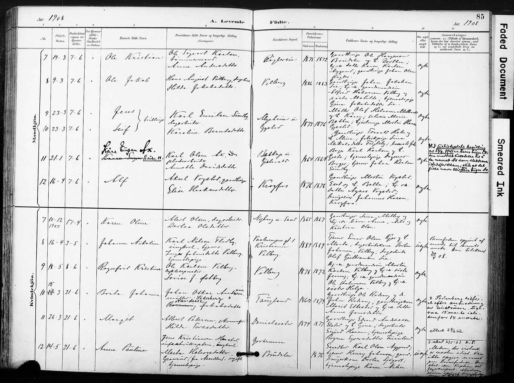 Ullensaker prestekontor Kirkebøker, AV/SAO-A-10236a/F/Fb/L0002: Ministerialbok nr. II 2, 1894-1909, s. 85