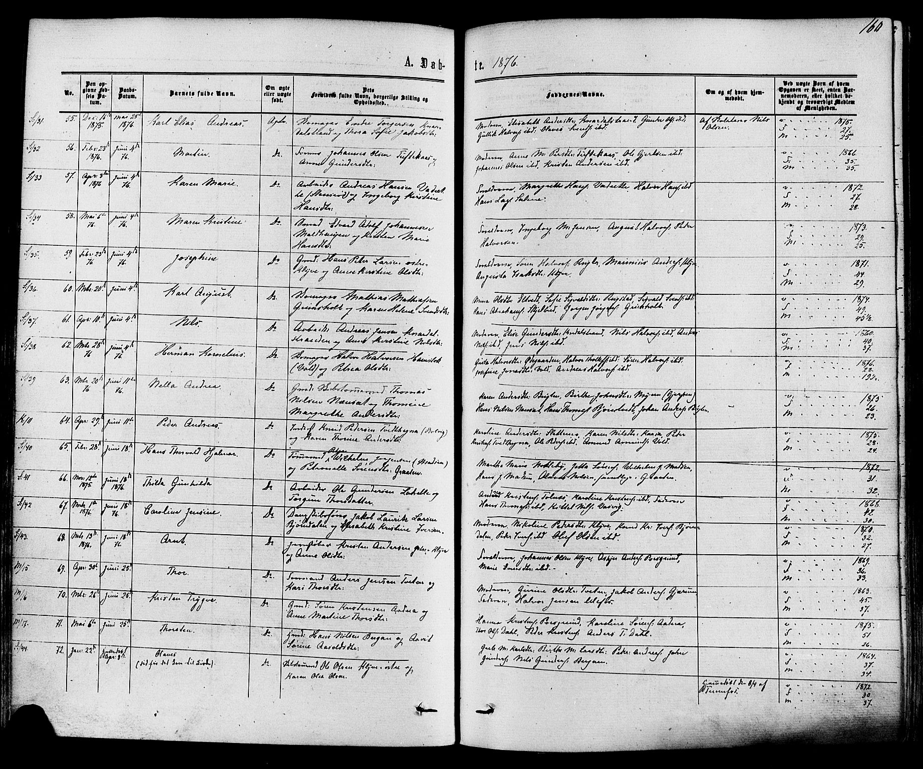 Solum kirkebøker, SAKO/A-306/F/Fa/L0008: Ministerialbok nr. I 8, 1865-1876, s. 160