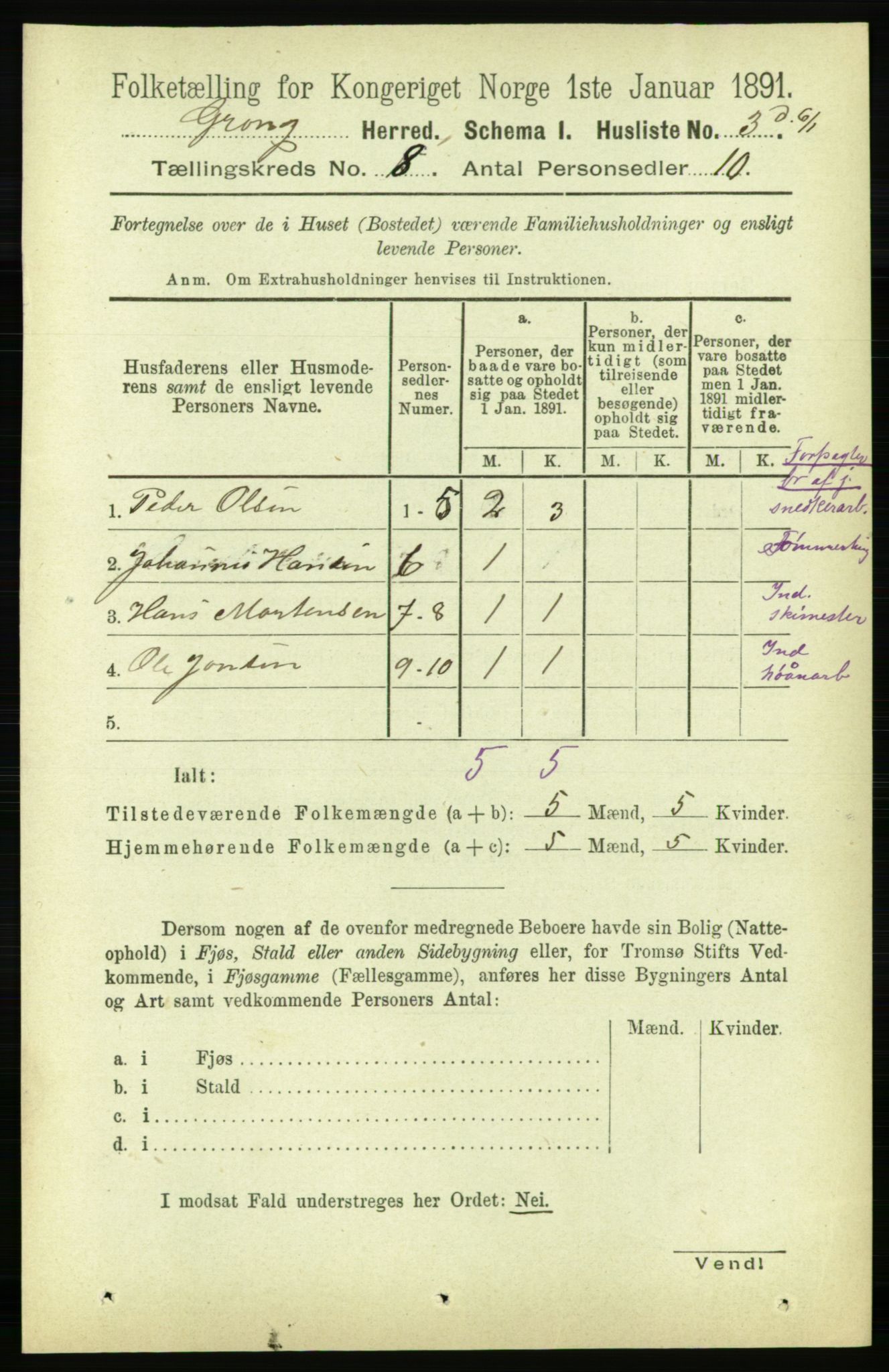 RA, Folketelling 1891 for 1742 Grong herred, 1891, s. 2797