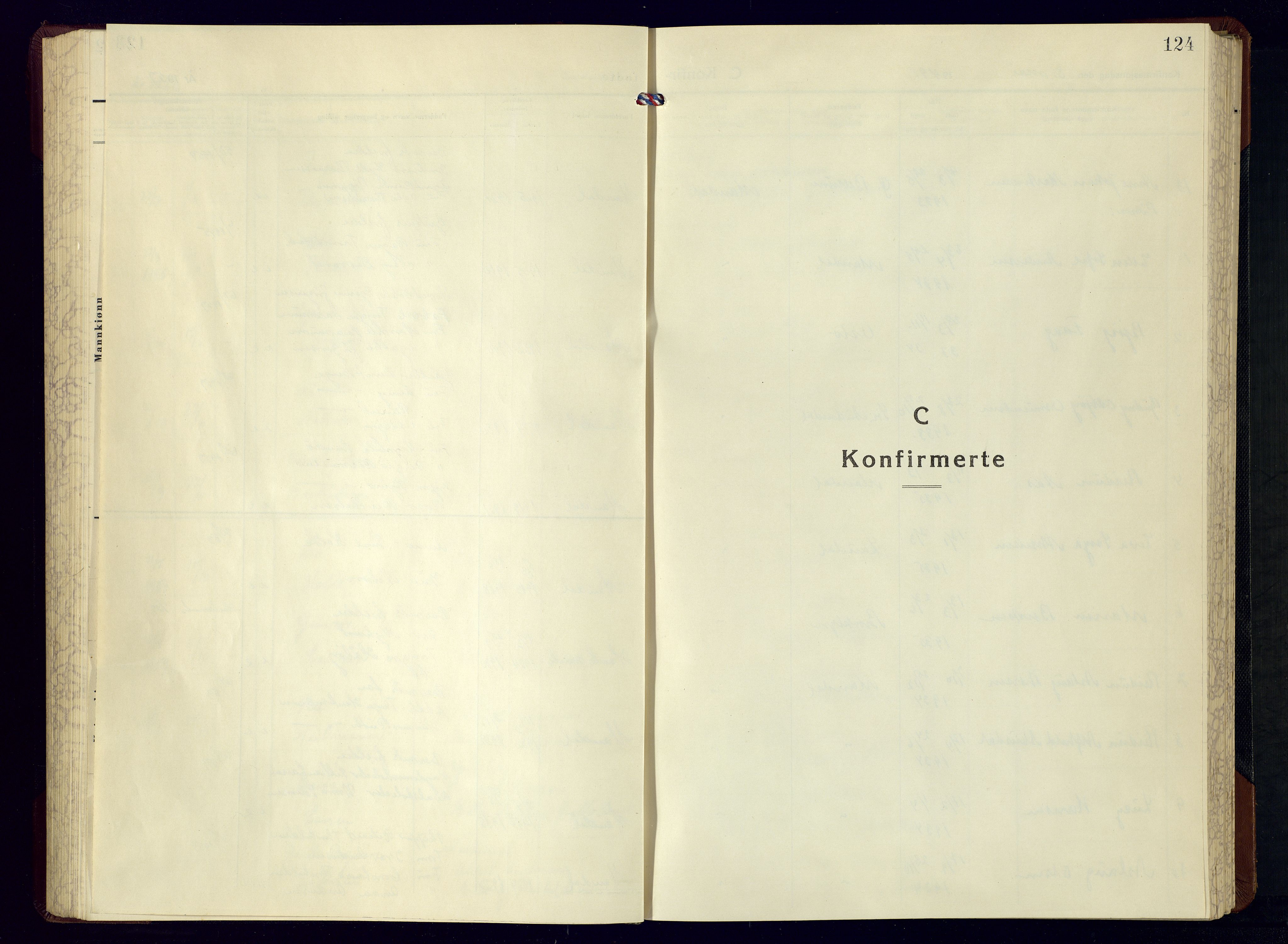 Mandal sokneprestkontor, SAK/1111-0030/F/Fb/Fbc/L0003: Klokkerbok nr. B 3, 1948-1961, s. 124