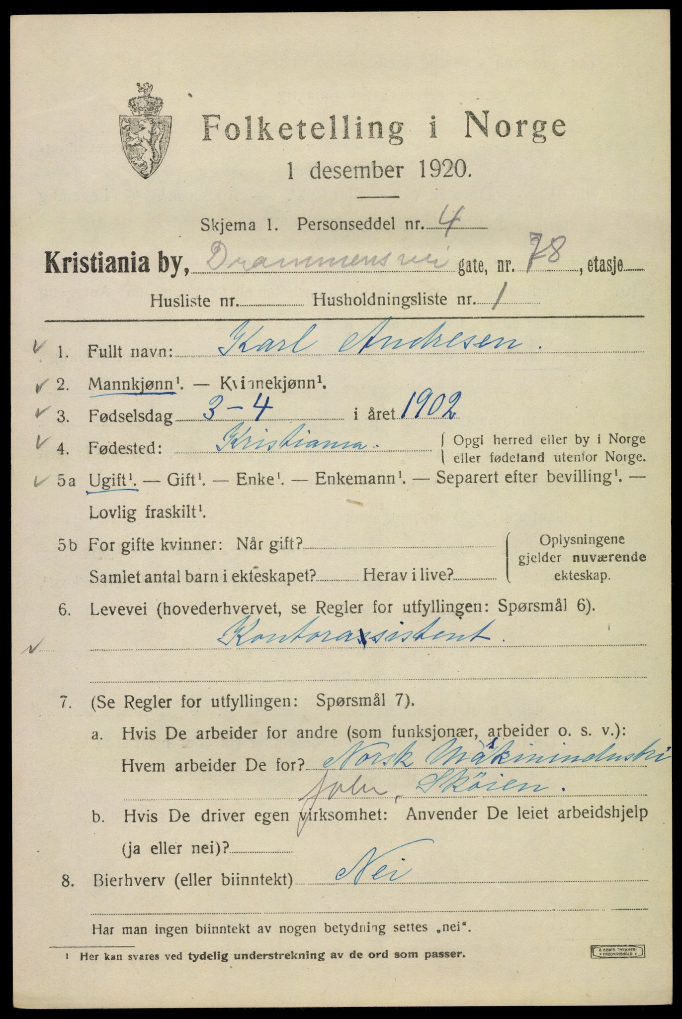 SAO, Folketelling 1920 for 0301 Kristiania kjøpstad, 1920, s. 202483