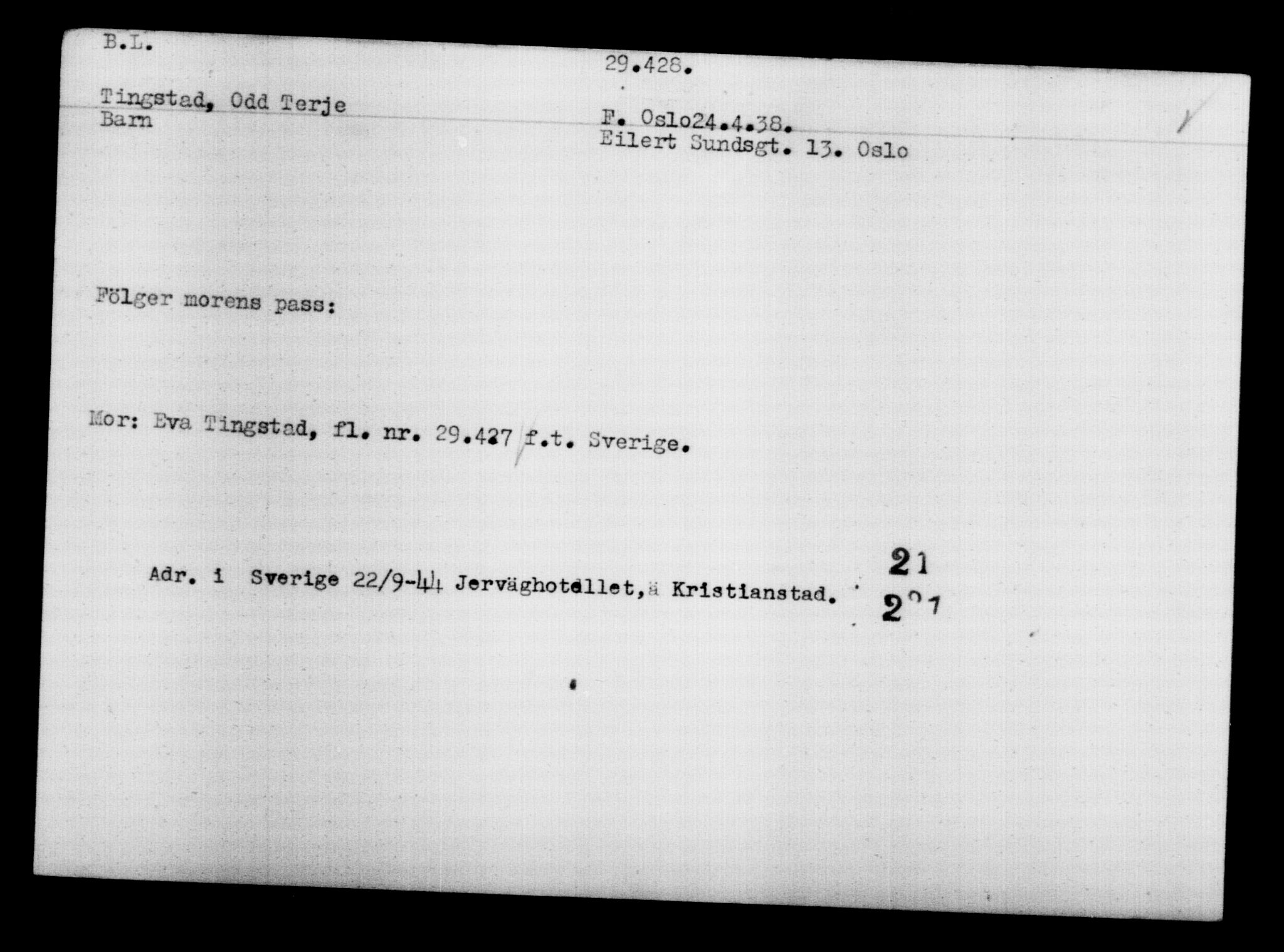 Den Kgl. Norske Legasjons Flyktningskontor, AV/RA-S-6753/V/Va/L0012: Kjesäterkartoteket.  Flyktningenr. 28300-31566, 1940-1945, s. 1238