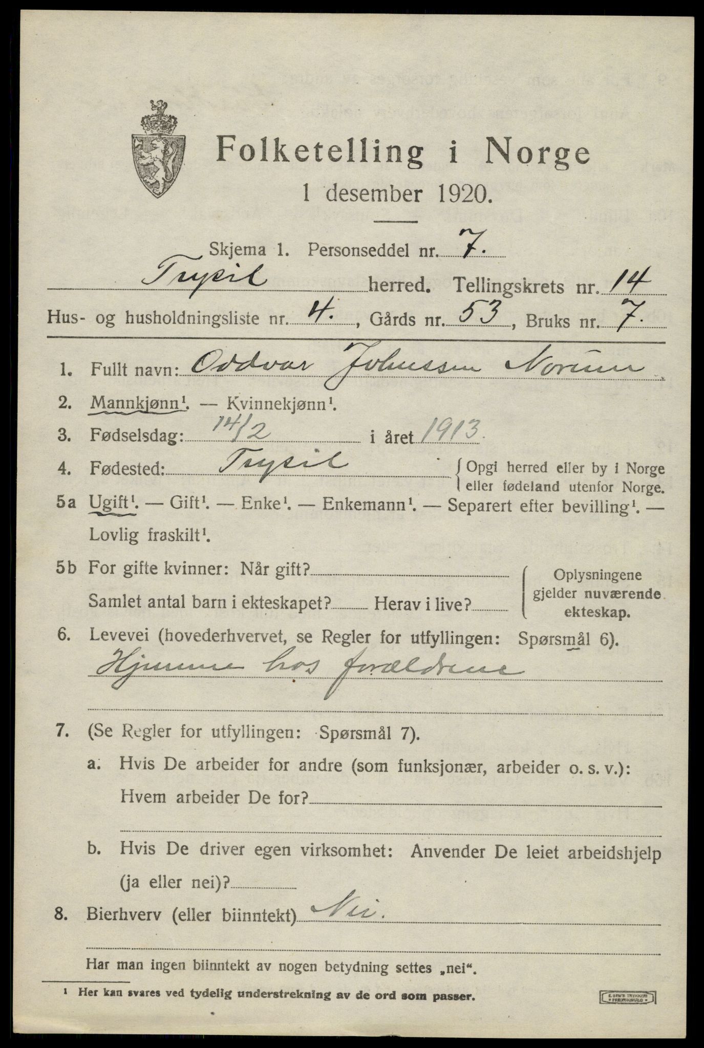 SAH, Folketelling 1920 for 0428 Trysil herred, 1920, s. 7927