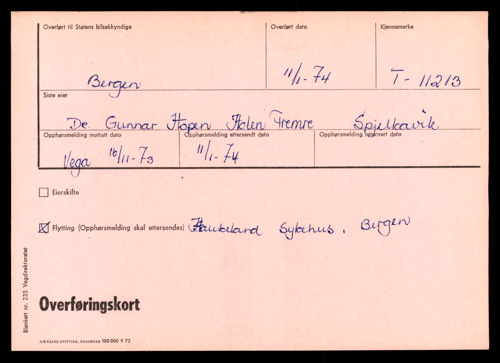 Møre og Romsdal vegkontor - Ålesund trafikkstasjon, AV/SAT-A-4099/F/Ff/L0003: Overførings-/henvisningskort T 11211 - T 14569, 1927-1998, s. 3