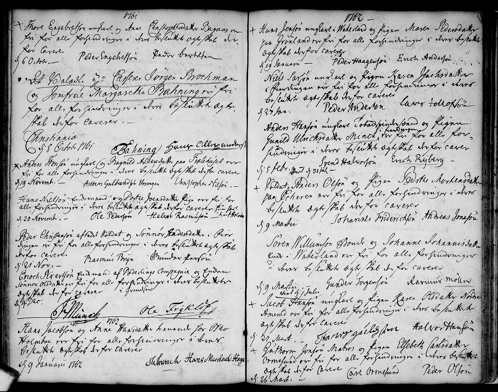 Aker prestekontor kirkebøker, AV/SAO-A-10861/L/L0002: Forlovererklæringer nr. 2, 1734-1773