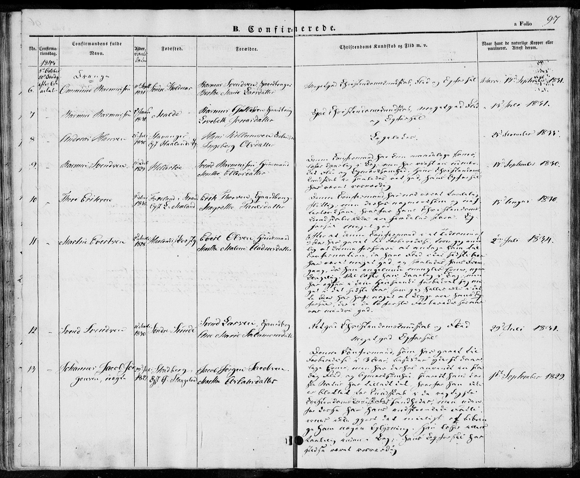 Håland sokneprestkontor, AV/SAST-A-101802/001/30BA/L0006: Ministerialbok nr. A 6, 1842-1853, s. 97