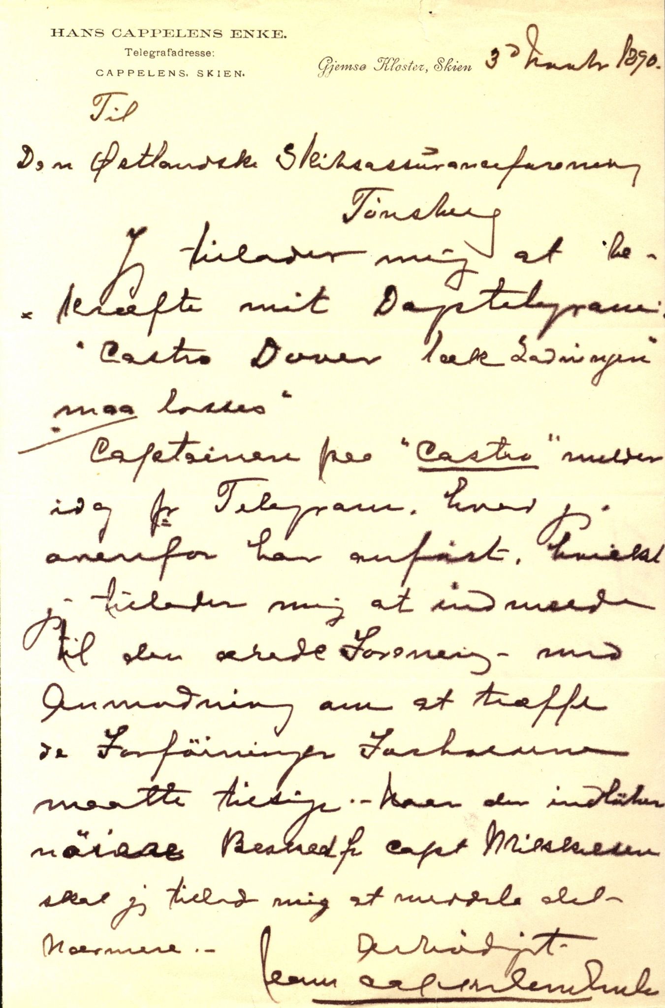 Pa 63 - Østlandske skibsassuranceforening, VEMU/A-1079/G/Ga/L0025/0003: Havaridokumenter / Josephine, Carl, Johanna, Castro, Comorin, Corona, 1890, s. 62