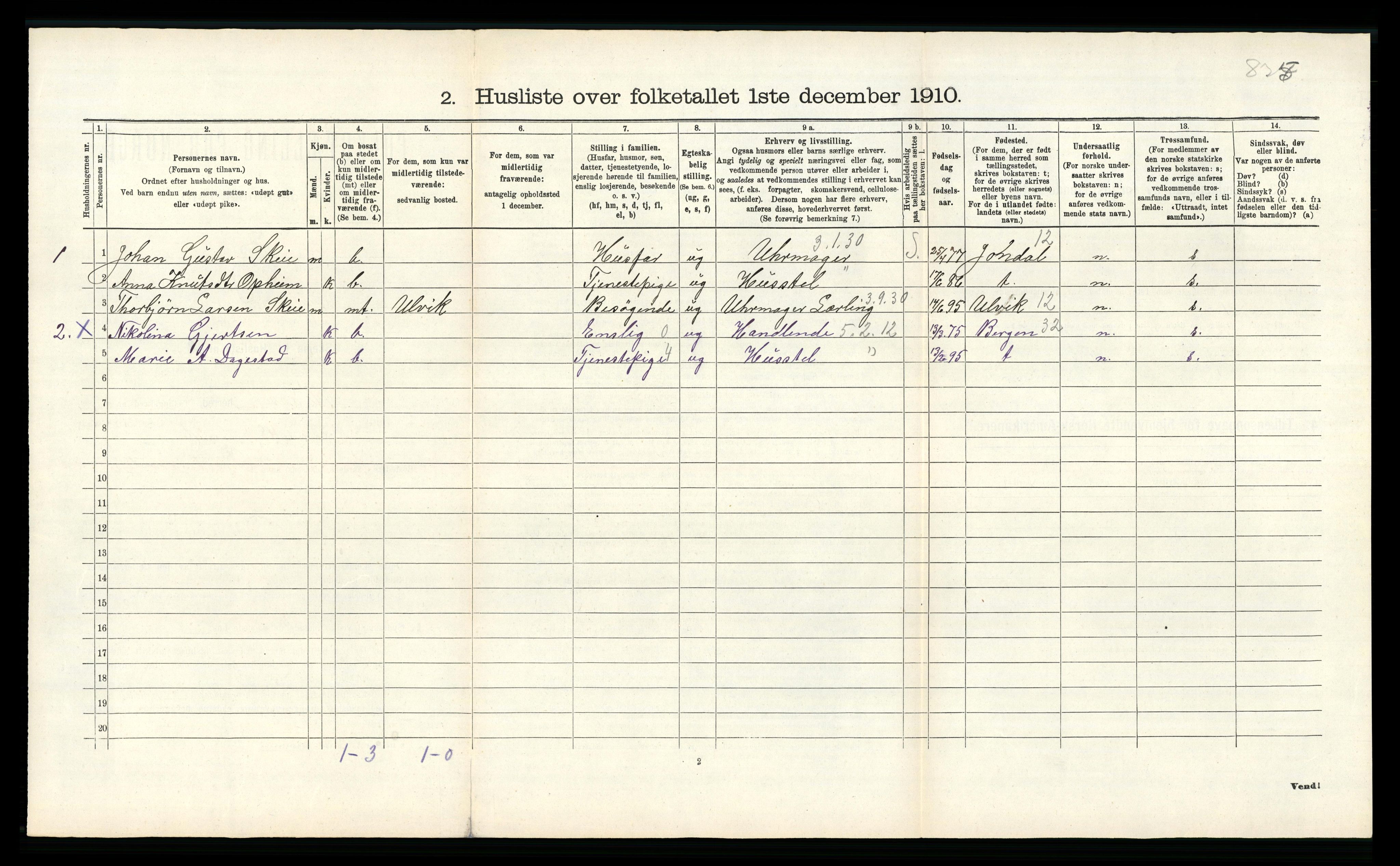 RA, Folketelling 1910 for 1235 Voss herred, 1910, s. 593