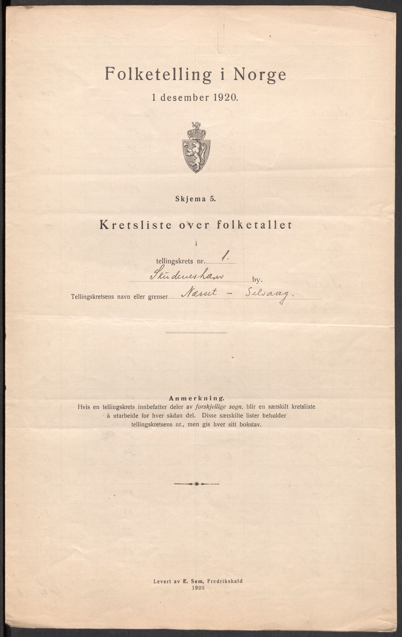 SAST, Folketelling 1920 for 1104 Skudeneshavn ladested, 1920, s. 7
