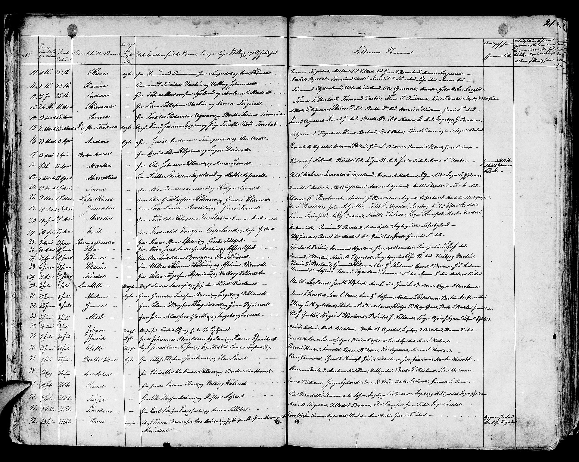 Helleland sokneprestkontor, AV/SAST-A-101810: Klokkerbok nr. B 3, 1847-1886, s. 21