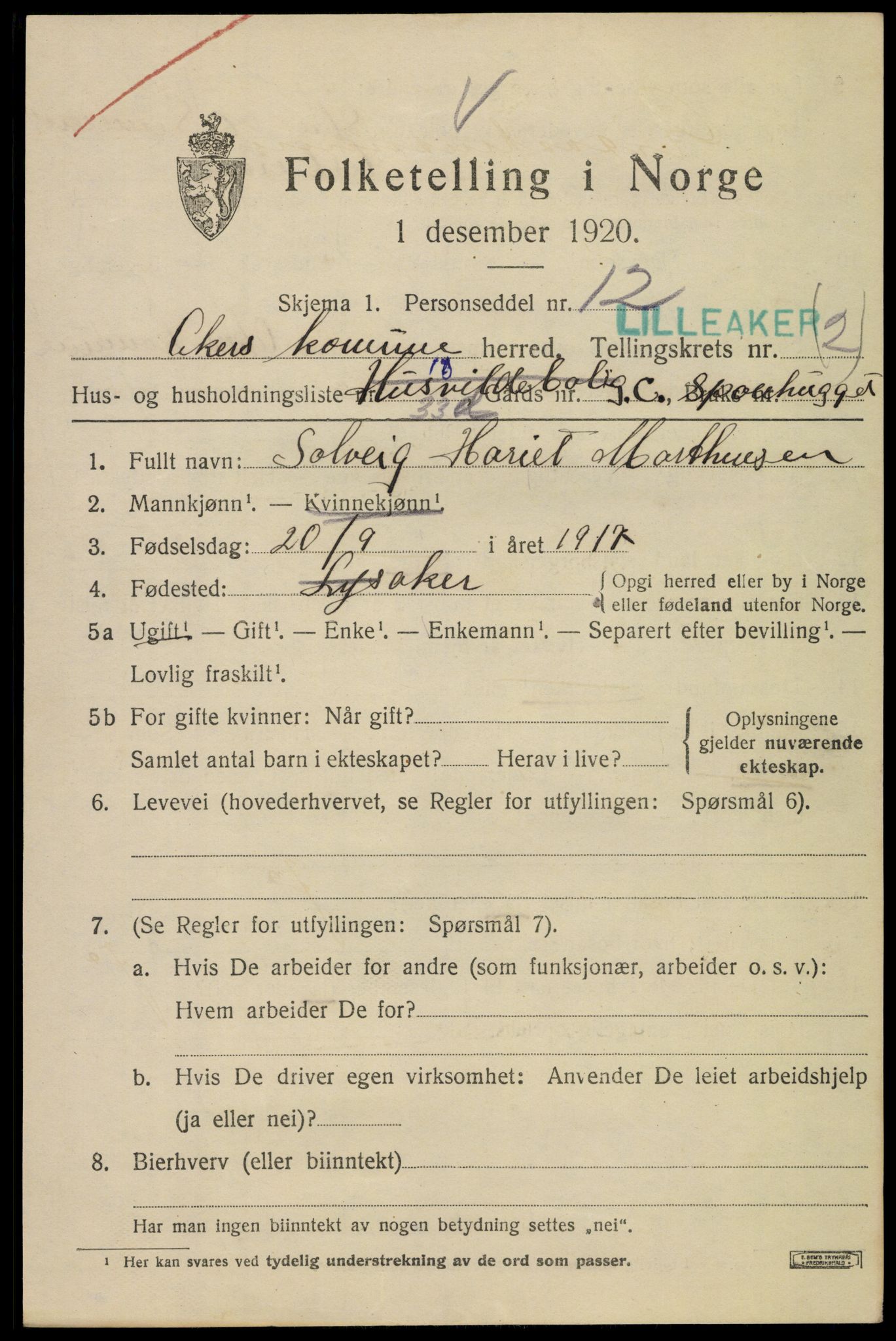 SAO, Folketelling 1920 for 0218 Aker herred, 1920, s. 19664