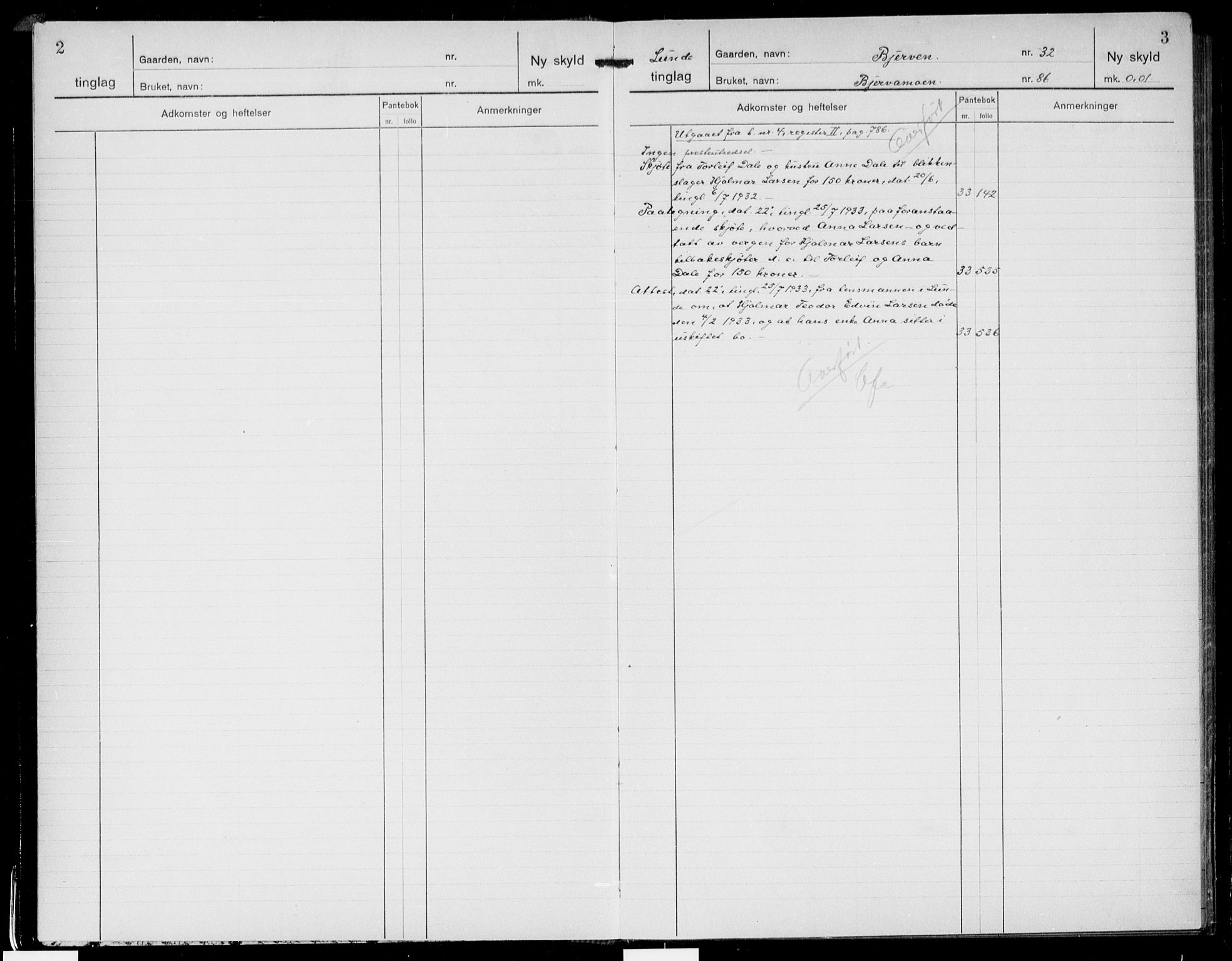 Nedre Telemark sorenskriveri, SAKO/A-135/G/Gb/Gbc/L0007: Panteregister nr. III 7, s. 2-3