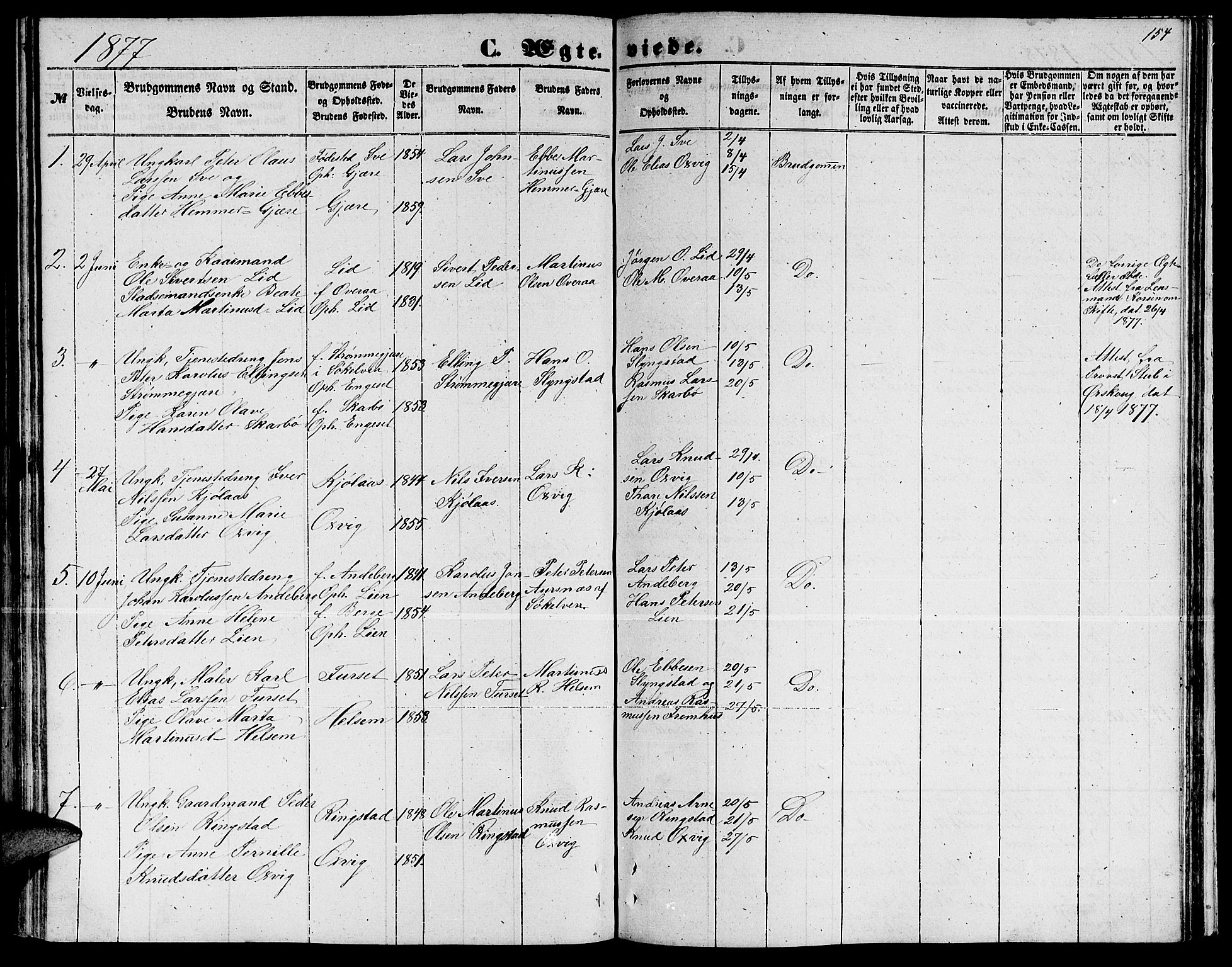 Ministerialprotokoller, klokkerbøker og fødselsregistre - Møre og Romsdal, AV/SAT-A-1454/520/L0291: Klokkerbok nr. 520C03, 1854-1881, s. 154