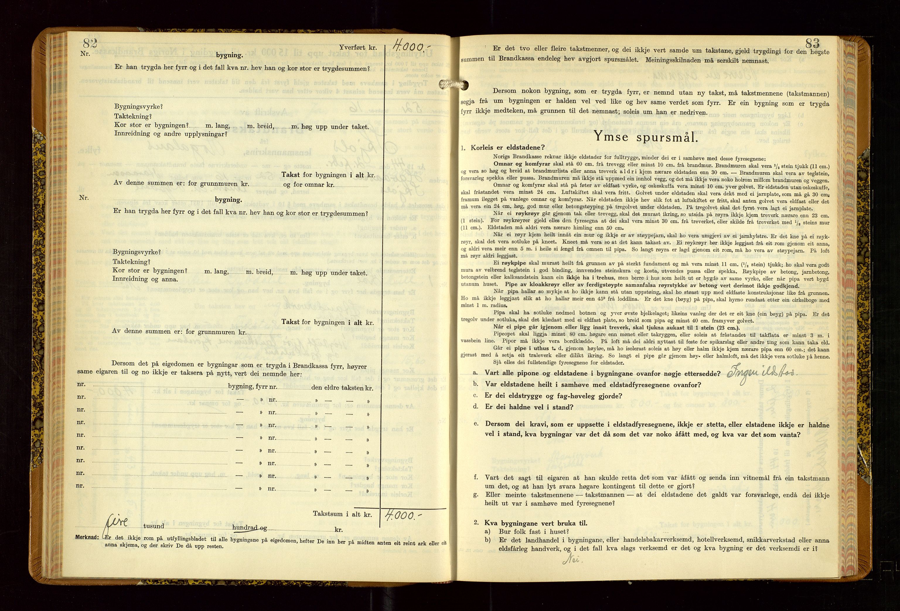 Skjold lensmannskontor, SAST/A-100182/Gob/L0002: "Branntakstbok for Skjold lensmannskrins Rogaland fylke", 1939-1952, s. 82-83