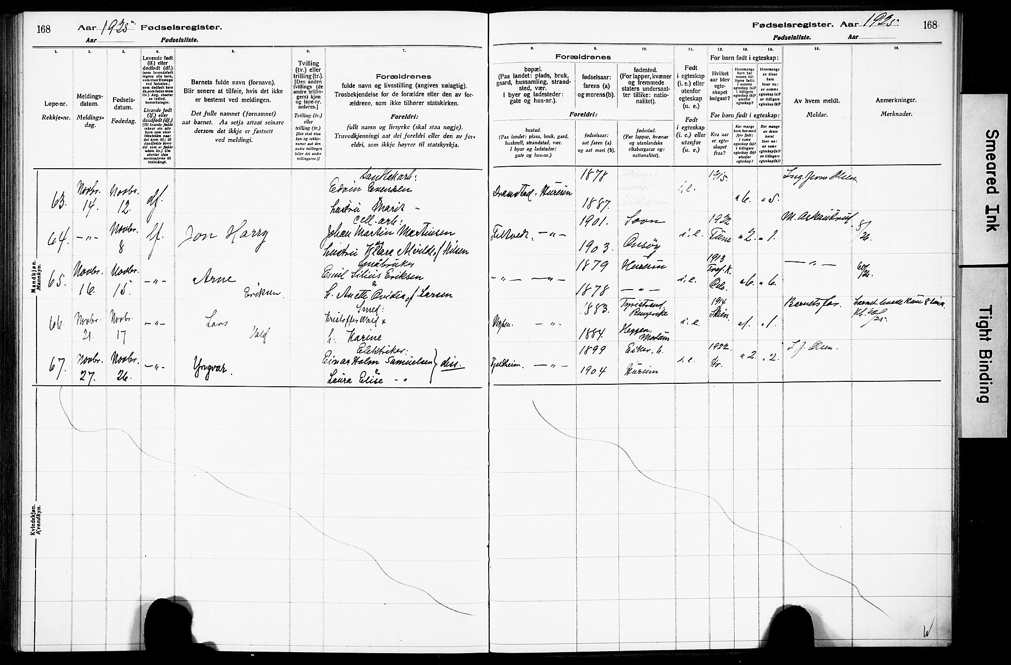 Hurum kirkebøker, AV/SAKO-A-229/J/Ja/L0001: Fødselsregister nr. 1, 1916-1928, s. 168