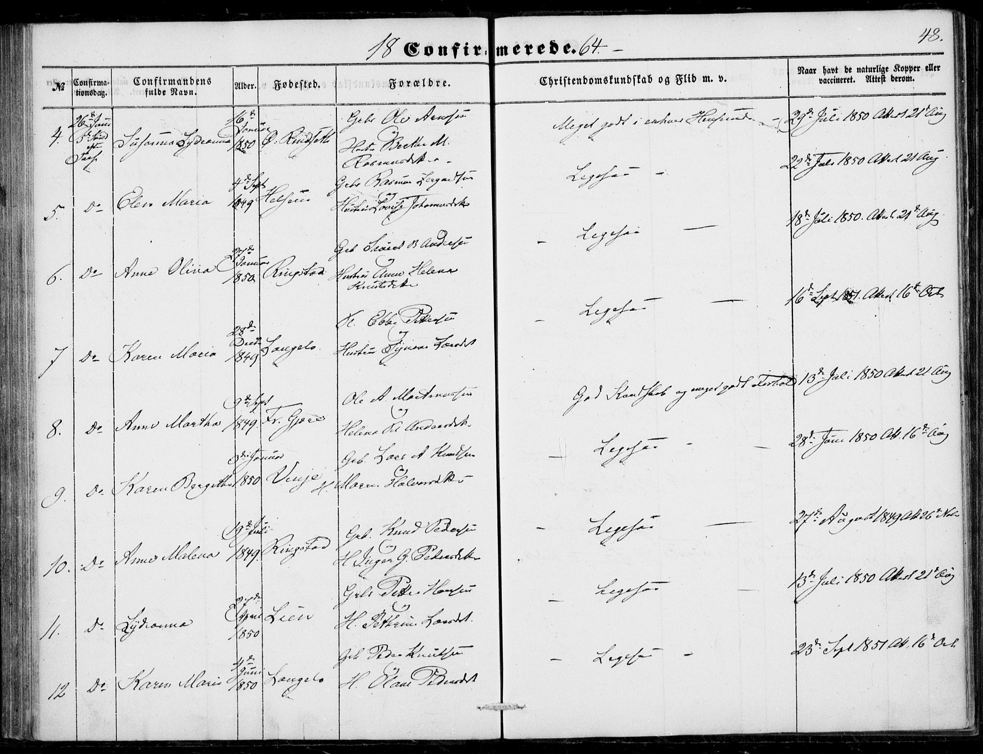 Ministerialprotokoller, klokkerbøker og fødselsregistre - Møre og Romsdal, AV/SAT-A-1454/520/L0281: Ministerialbok nr. 520A10, 1851-1881, s. 48