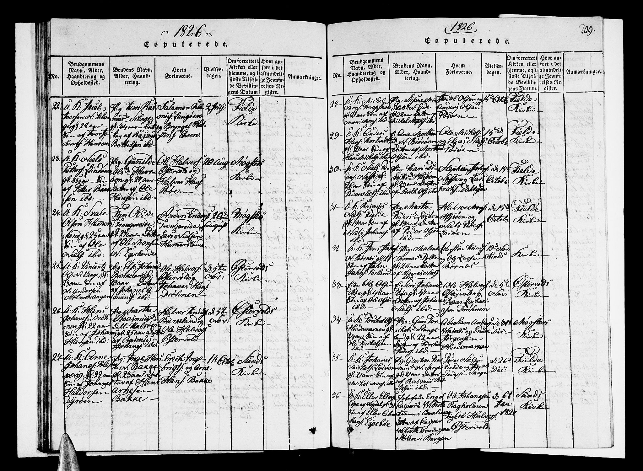 Sund sokneprestembete, AV/SAB-A-99930: Klokkerbok nr. A 1, 1816-1827, s. 209