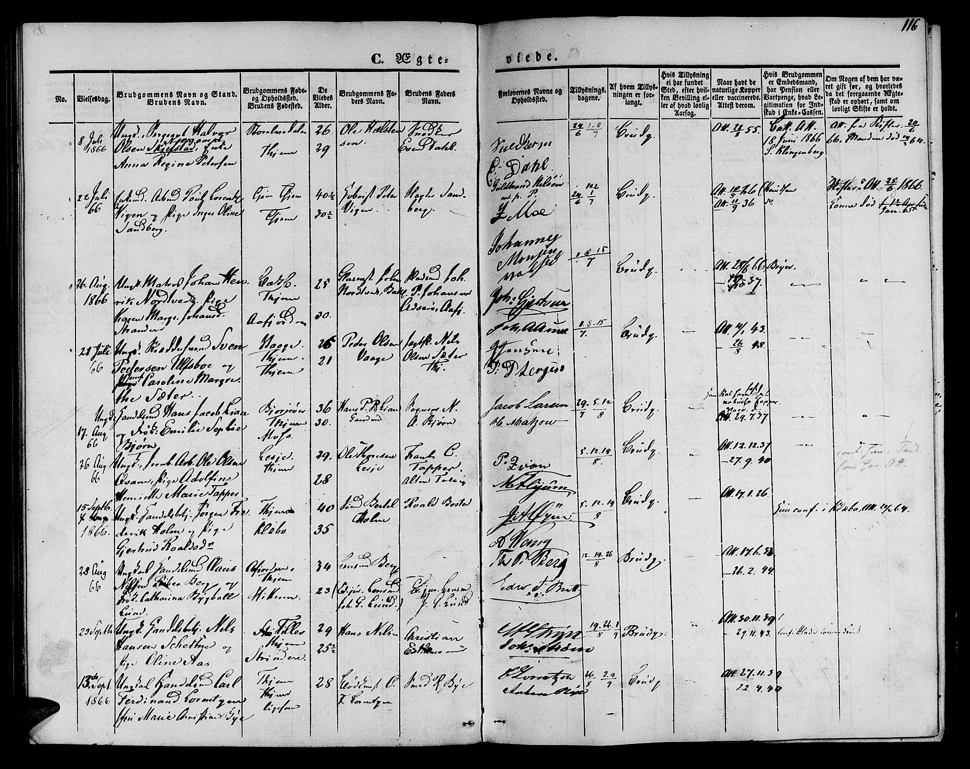 Ministerialprotokoller, klokkerbøker og fødselsregistre - Sør-Trøndelag, SAT/A-1456/602/L0111: Ministerialbok nr. 602A09, 1844-1867, s. 116