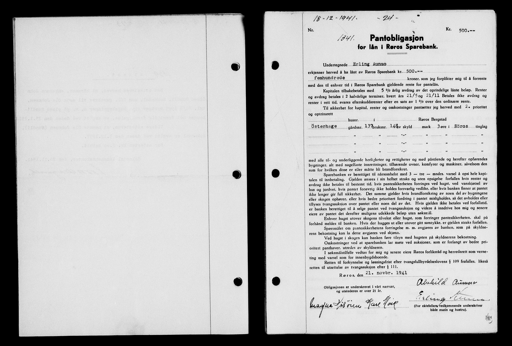 Gauldal sorenskriveri, SAT/A-0014/1/2/2C/L0054: Pantebok nr. 59, 1941-1942, Dagboknr: 1341/1941