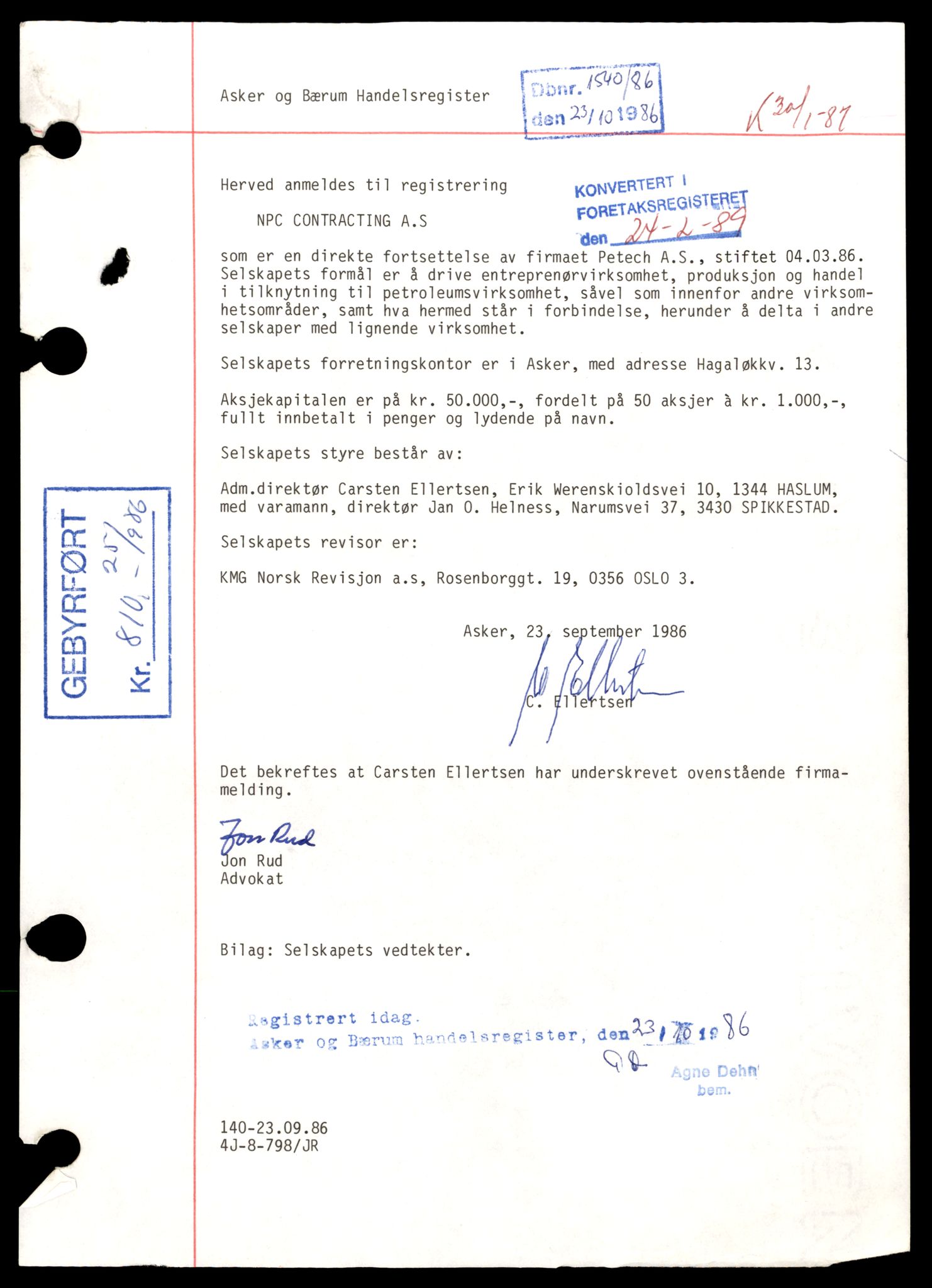 Asker og Bærum tingrett, AV/SAT-A-10379/K/Ka/Kab/L0012: Aksjeselskap i Asker, N - R, 1944-1989, s. 1