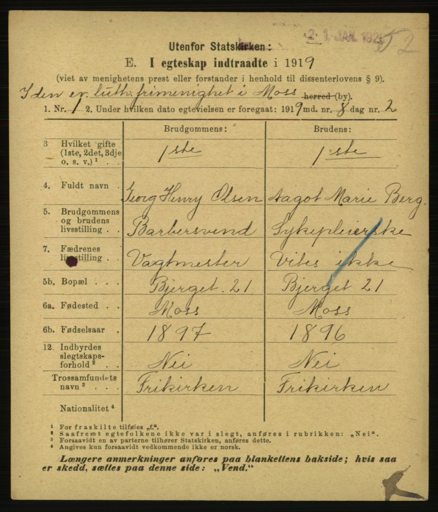 Statistisk sentralbyrå, Sosiodemografiske emner, Befolkning, AV/RA-S-2228/E/L0017: Fødte, gifte, døde dissentere., 1919, s. 1207