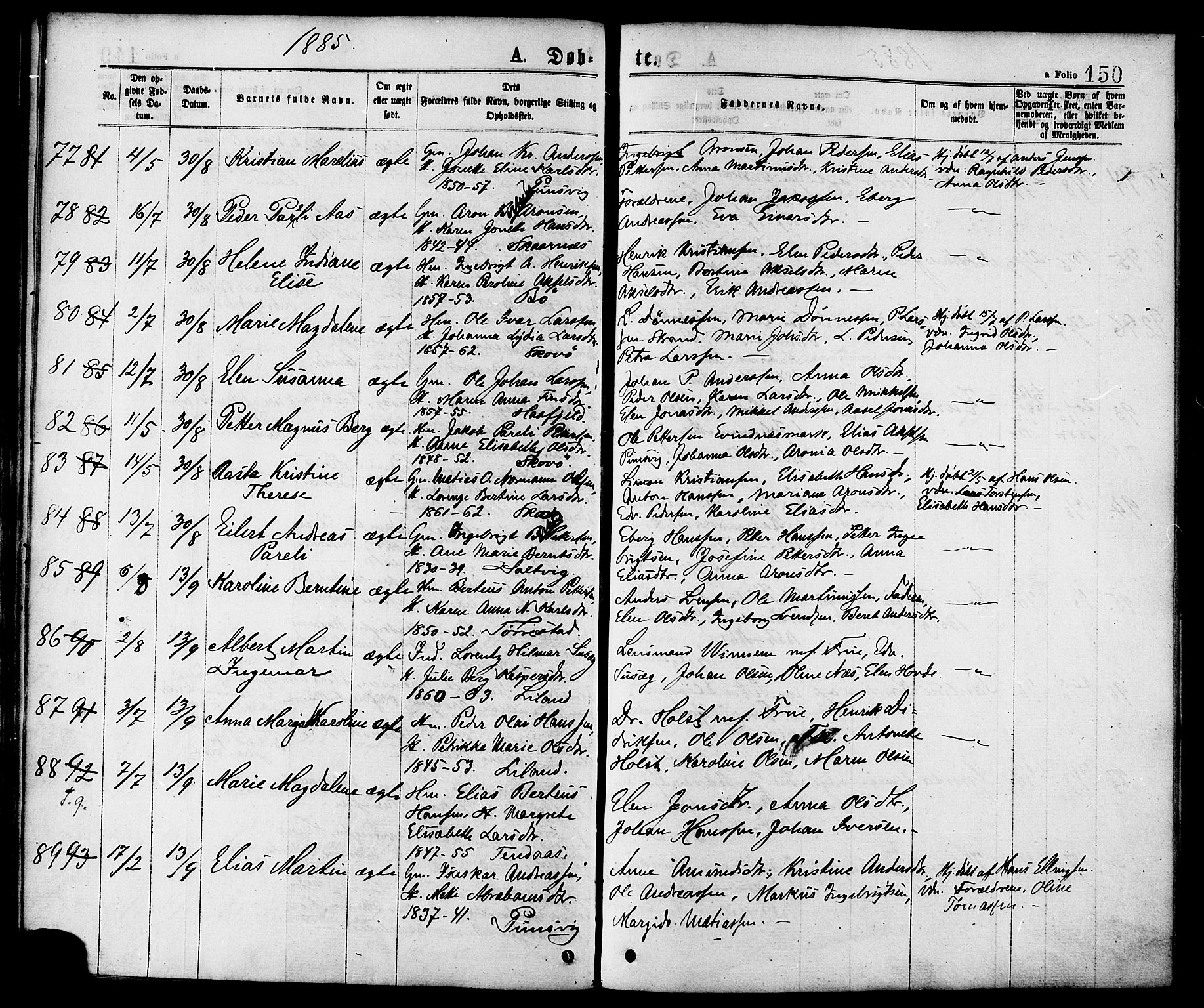 Ministerialprotokoller, klokkerbøker og fødselsregistre - Nordland, AV/SAT-A-1459/863/L0897: Ministerialbok nr. 863A09, 1872-1886, s. 150
