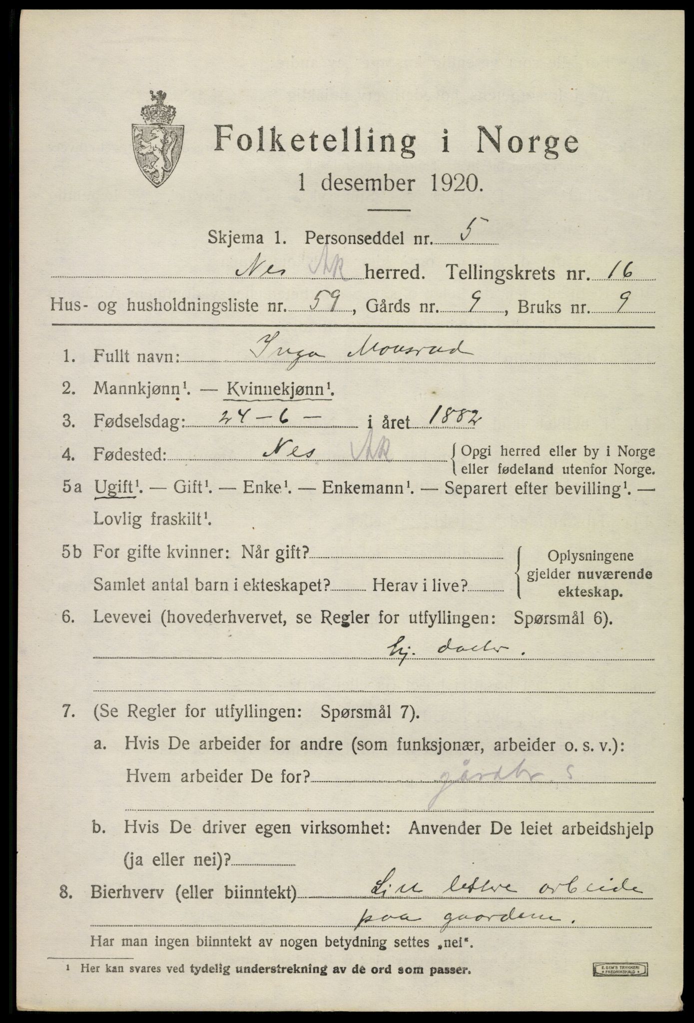 SAO, Folketelling 1920 for 0236 Nes herred, 1920, s. 16436