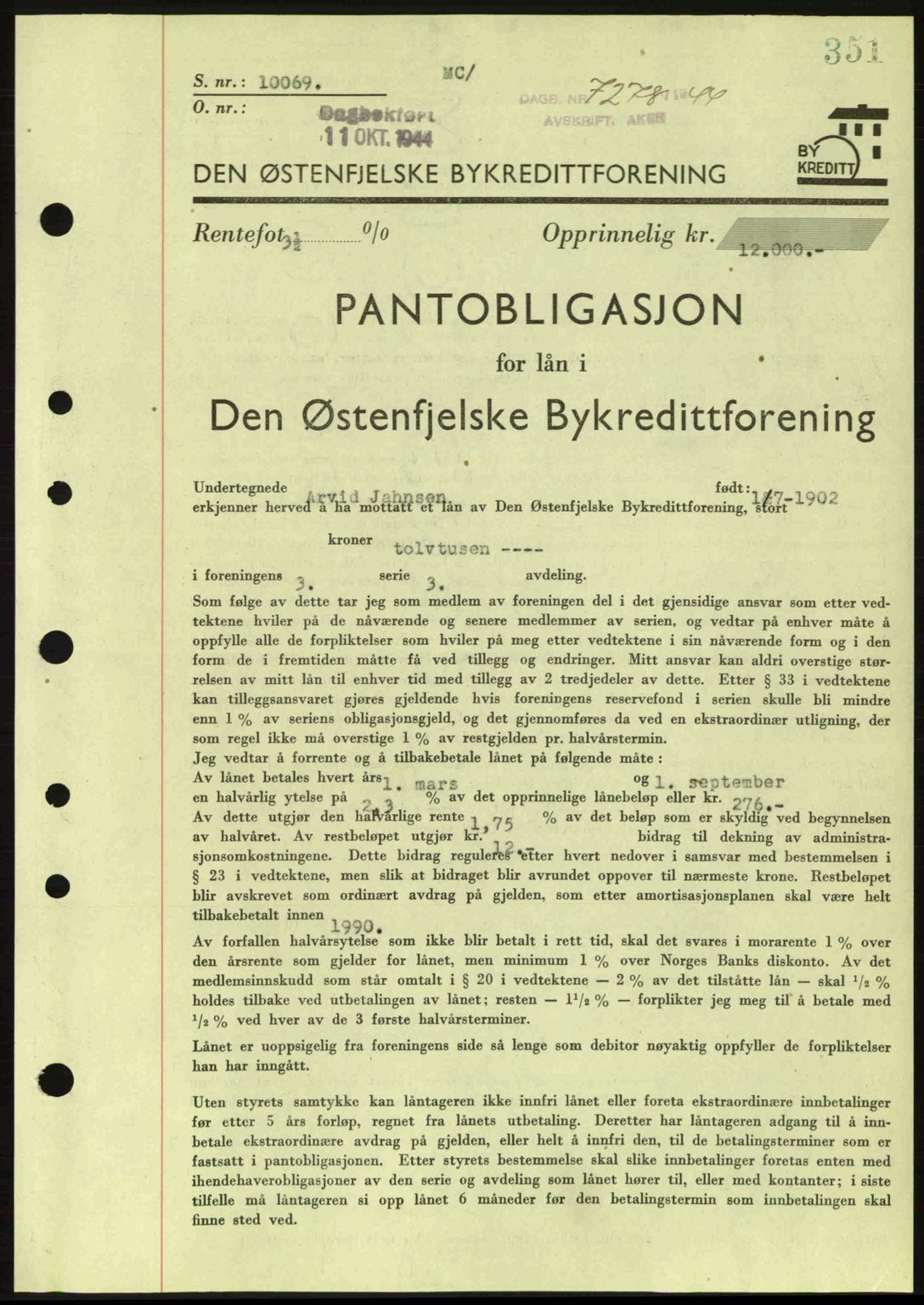 Aker herredsskriveri, SAO/A-10896/G/Gb/Gba/Gbac/L0035: Pantebok nr. B200-201, 1944-1944, Dagboknr: 7278/1944