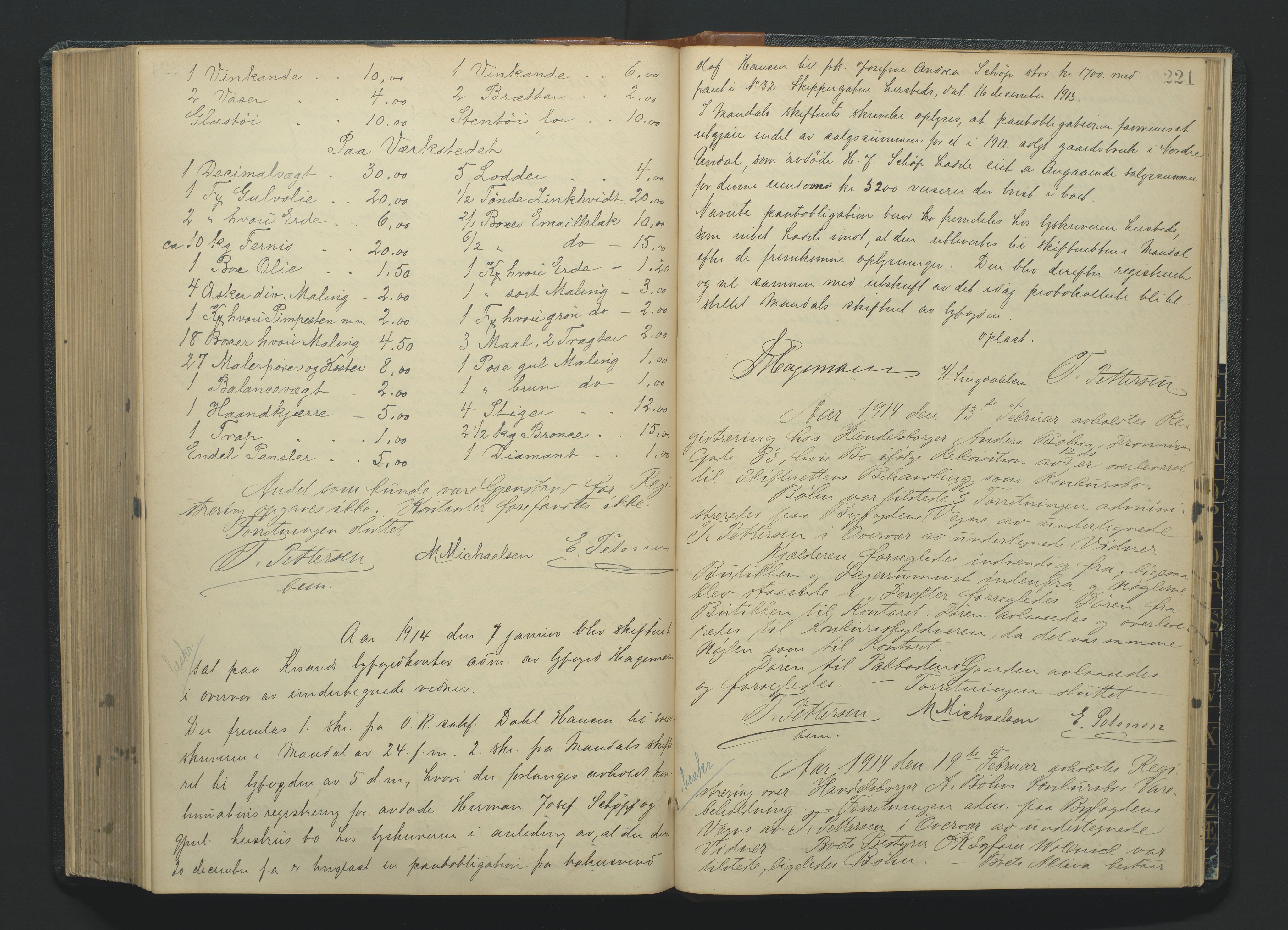 Kristiansand byrett, AV/SAK-1223-0001/H/Hc/L0035: Skifteregistreringsprotokoll nr. 7, med register, 1903-1914, s. 221