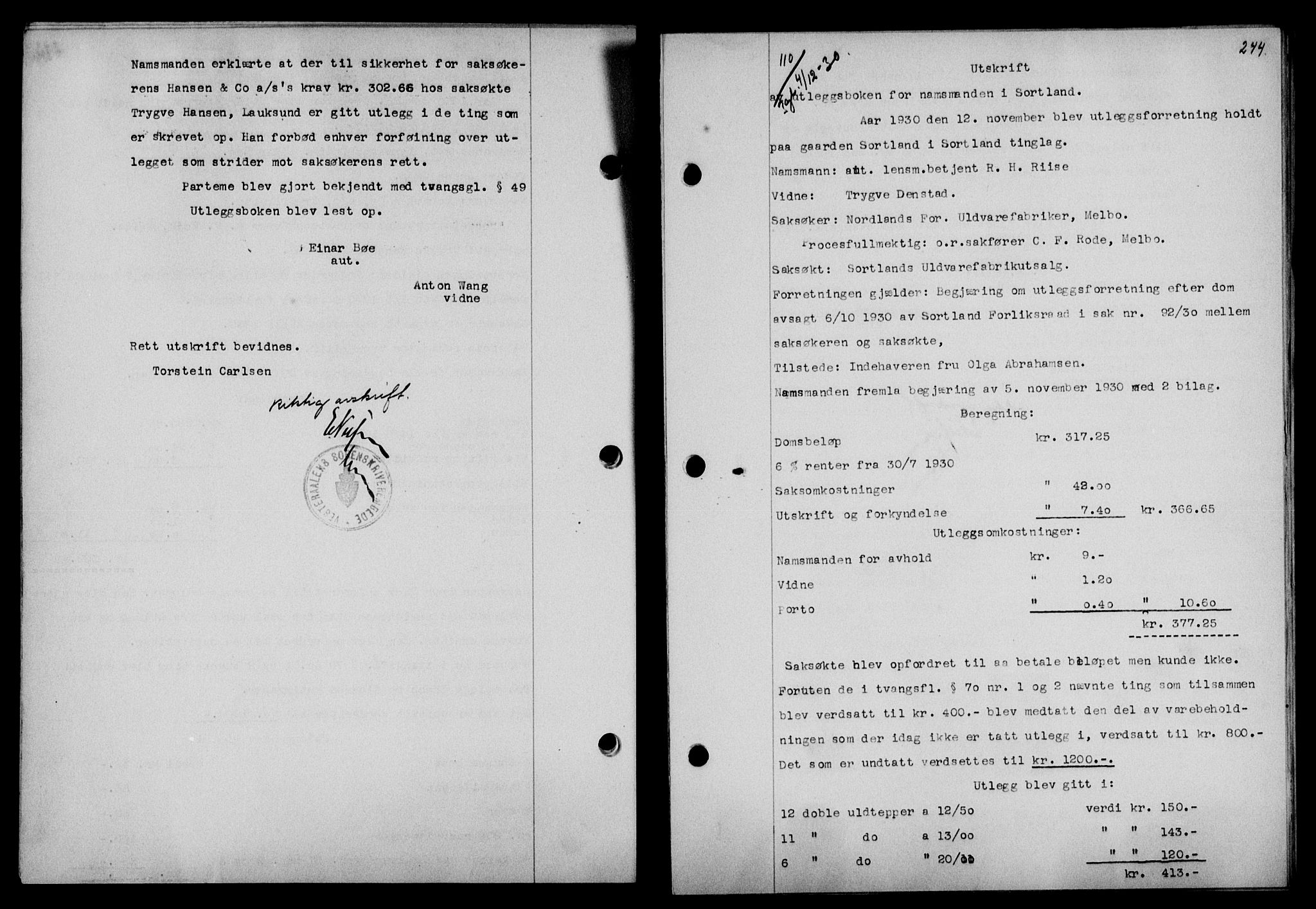 Vesterålen sorenskriveri, SAT/A-4180/1/2/2Ca/L0052: Pantebok nr. 45, 1930-1931, Tingl.dato: 04.12.1930