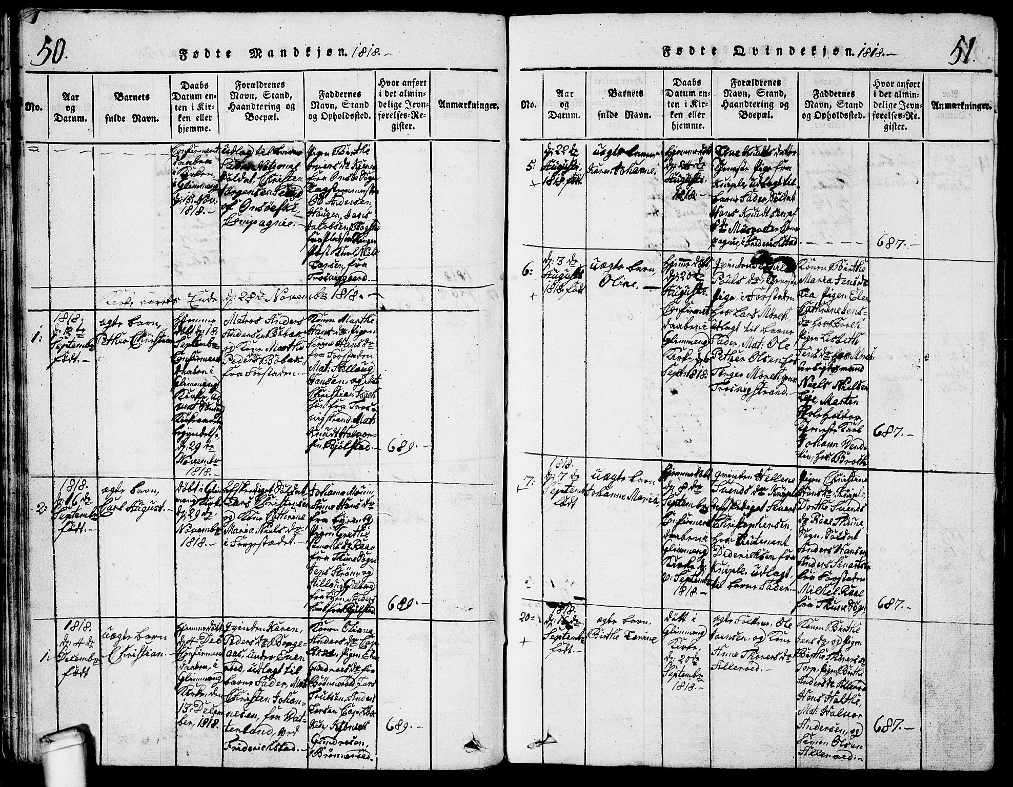 Glemmen prestekontor Kirkebøker, AV/SAO-A-10908/G/Ga/L0001: Klokkerbok nr. 1, 1816-1838, s. 50-51