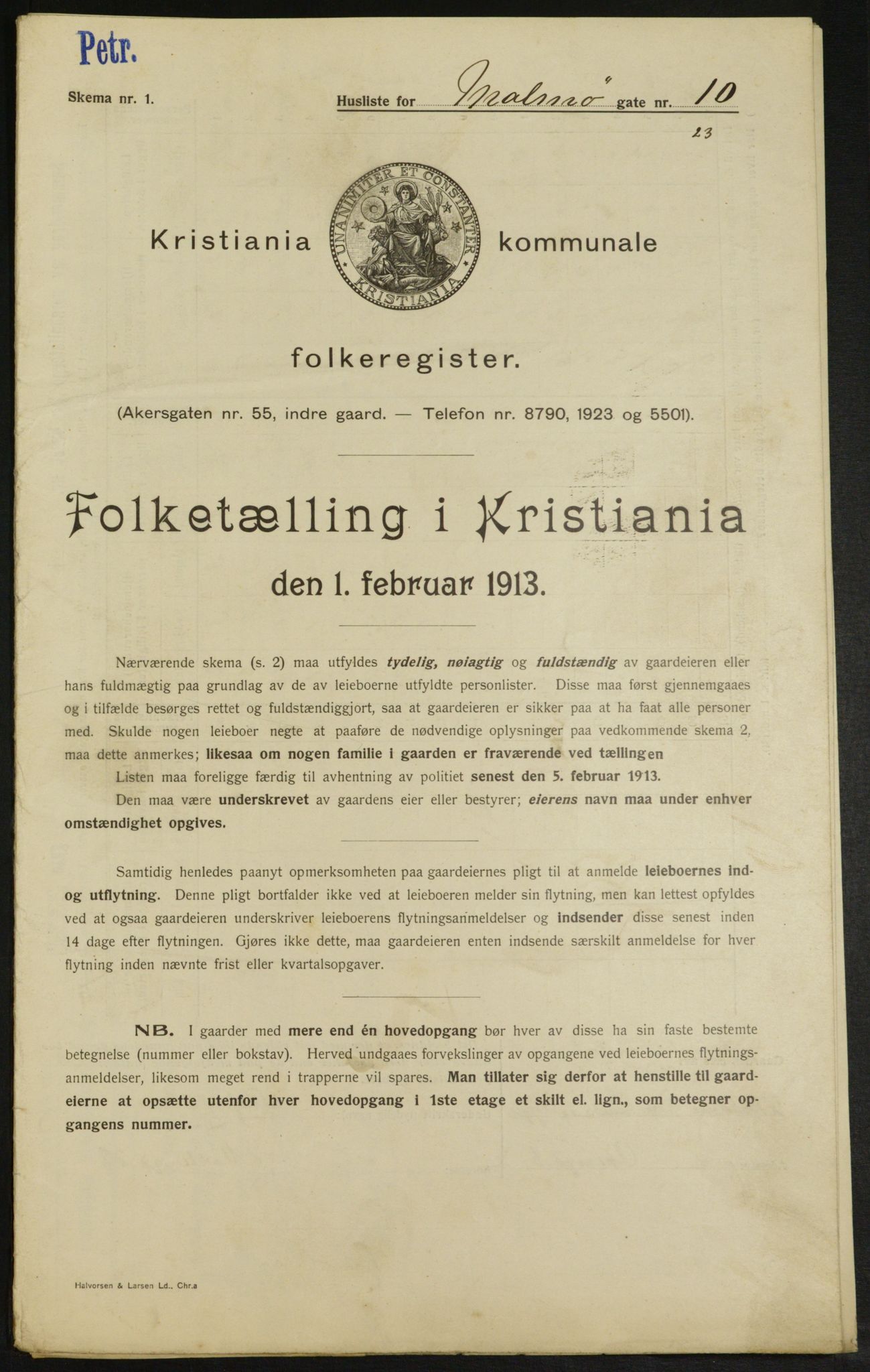 OBA, Kommunal folketelling 1.2.1913 for Kristiania, 1913, s. 59858