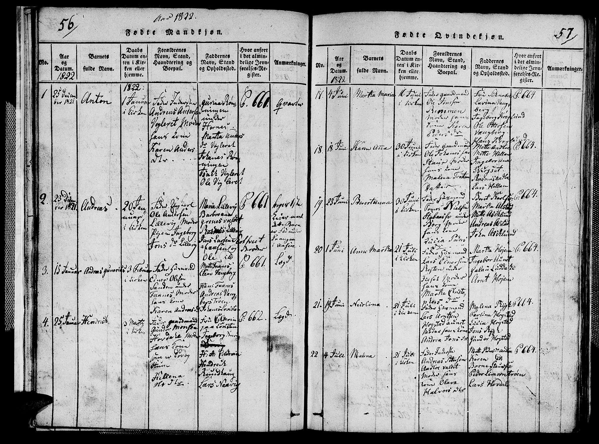 Ministerialprotokoller, klokkerbøker og fødselsregistre - Nord-Trøndelag, AV/SAT-A-1458/713/L0124: Klokkerbok nr. 713C01, 1817-1827, s. 56-57