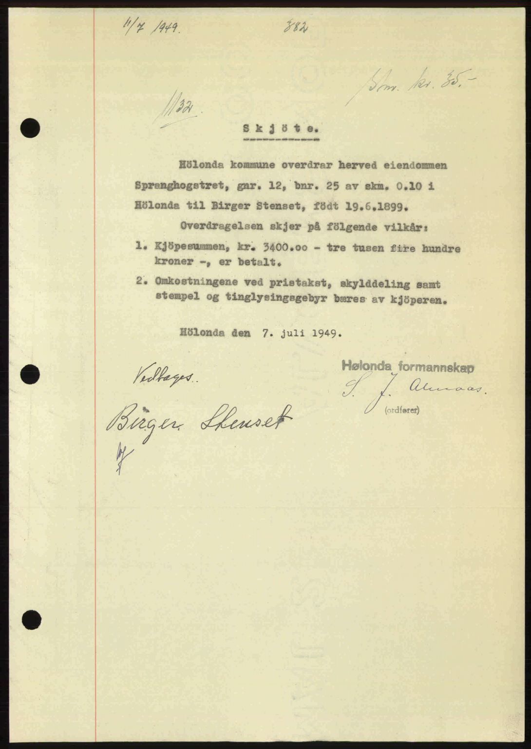 Gauldal sorenskriveri, SAT/A-0014/1/2/2C: Pantebok nr. A8, 1949-1949, Dagboknr: 1132/1949