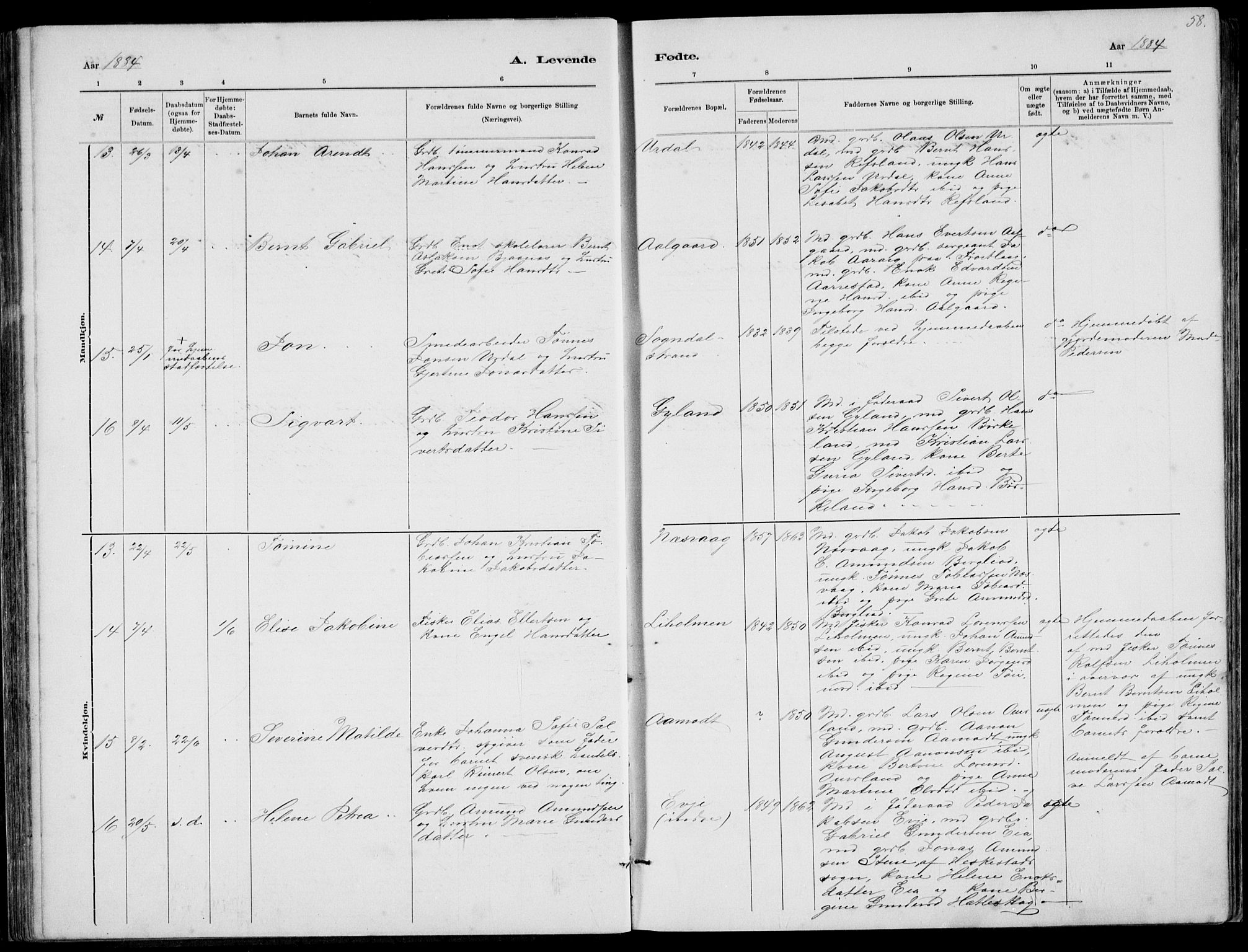 Sokndal sokneprestkontor, AV/SAST-A-101808: Klokkerbok nr. B 4, 1880-1891, s. 58