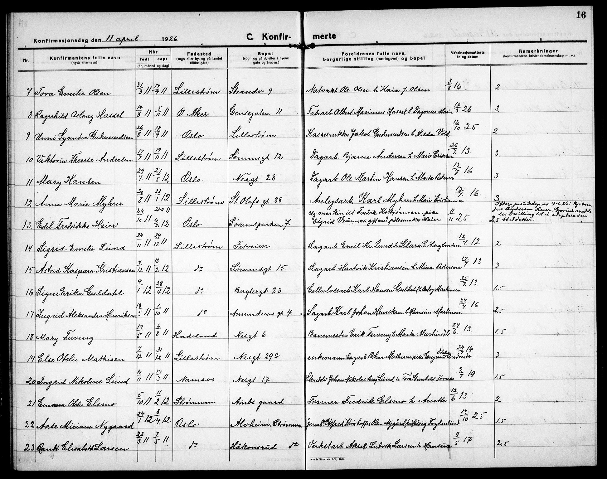 Skedsmo prestekontor Kirkebøker, AV/SAO-A-10033a/G/Gc/L0003: Klokkerbok nr. III 4, 1926-1939, s. 16