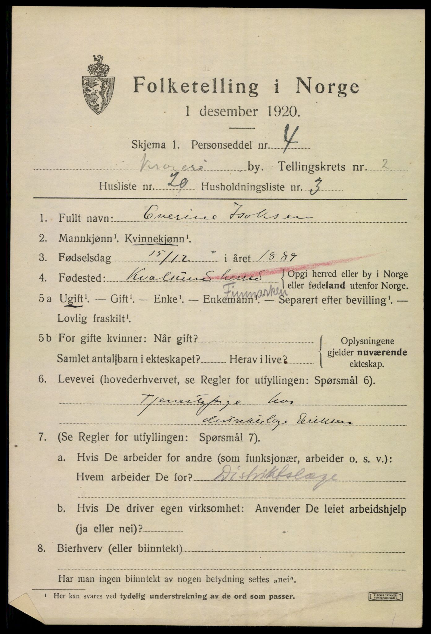 SAKO, Folketelling 1920 for 0801 Kragerø kjøpstad, 1920, s. 5613
