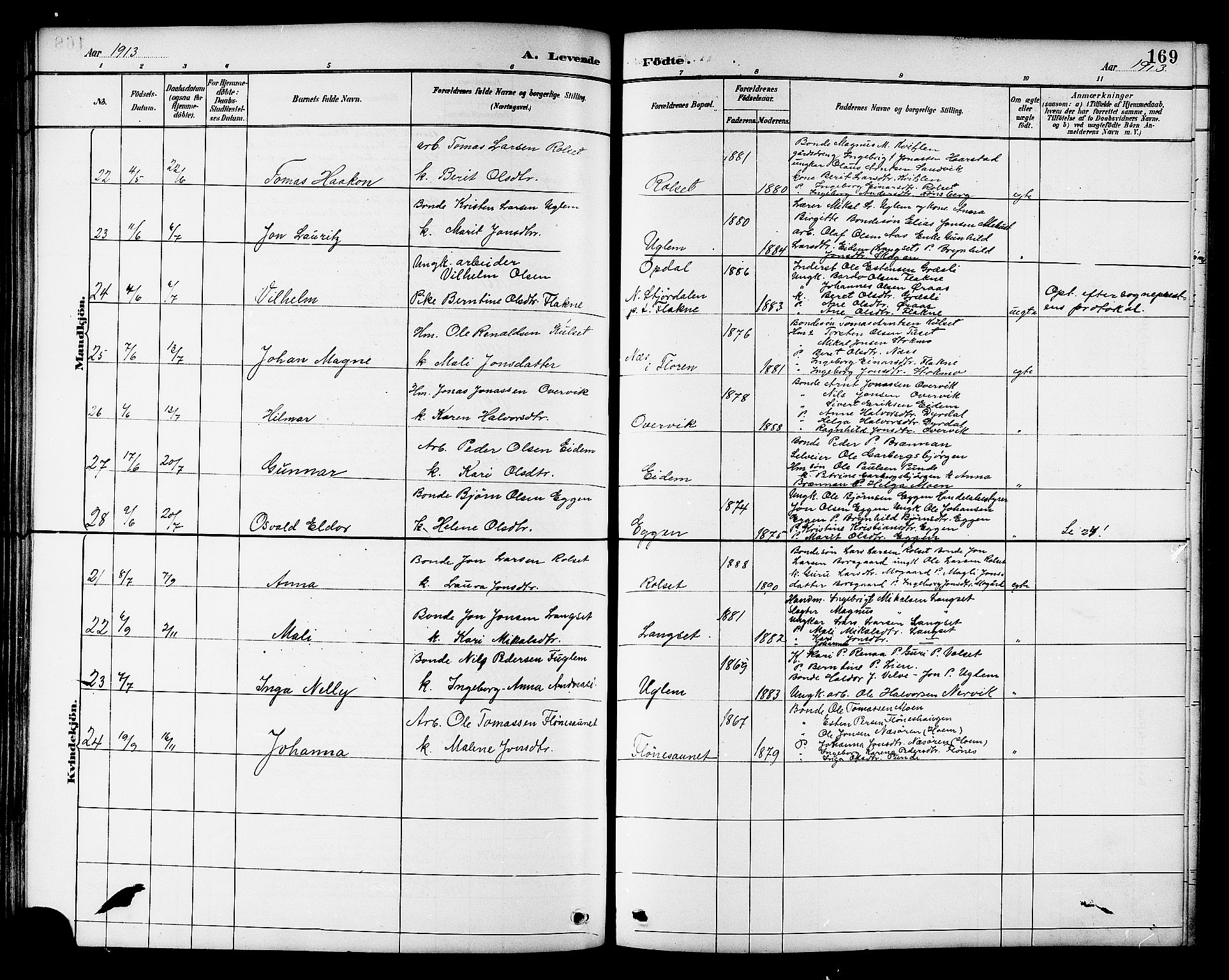 Ministerialprotokoller, klokkerbøker og fødselsregistre - Sør-Trøndelag, SAT/A-1456/695/L1157: Klokkerbok nr. 695C08, 1889-1913, s. 169